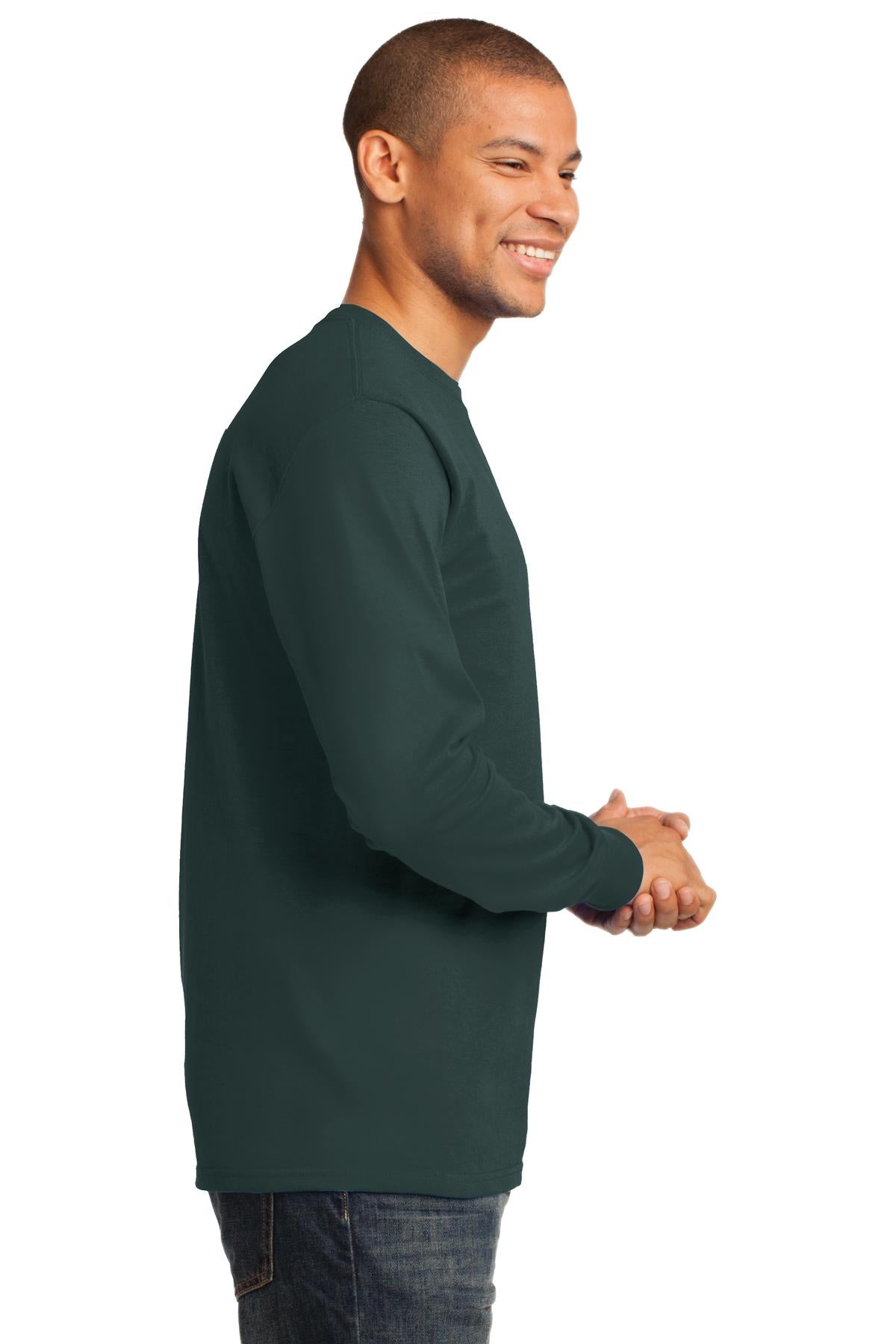 Dark Green Port & Co Long Sleeve Essential Tee. PC61LS