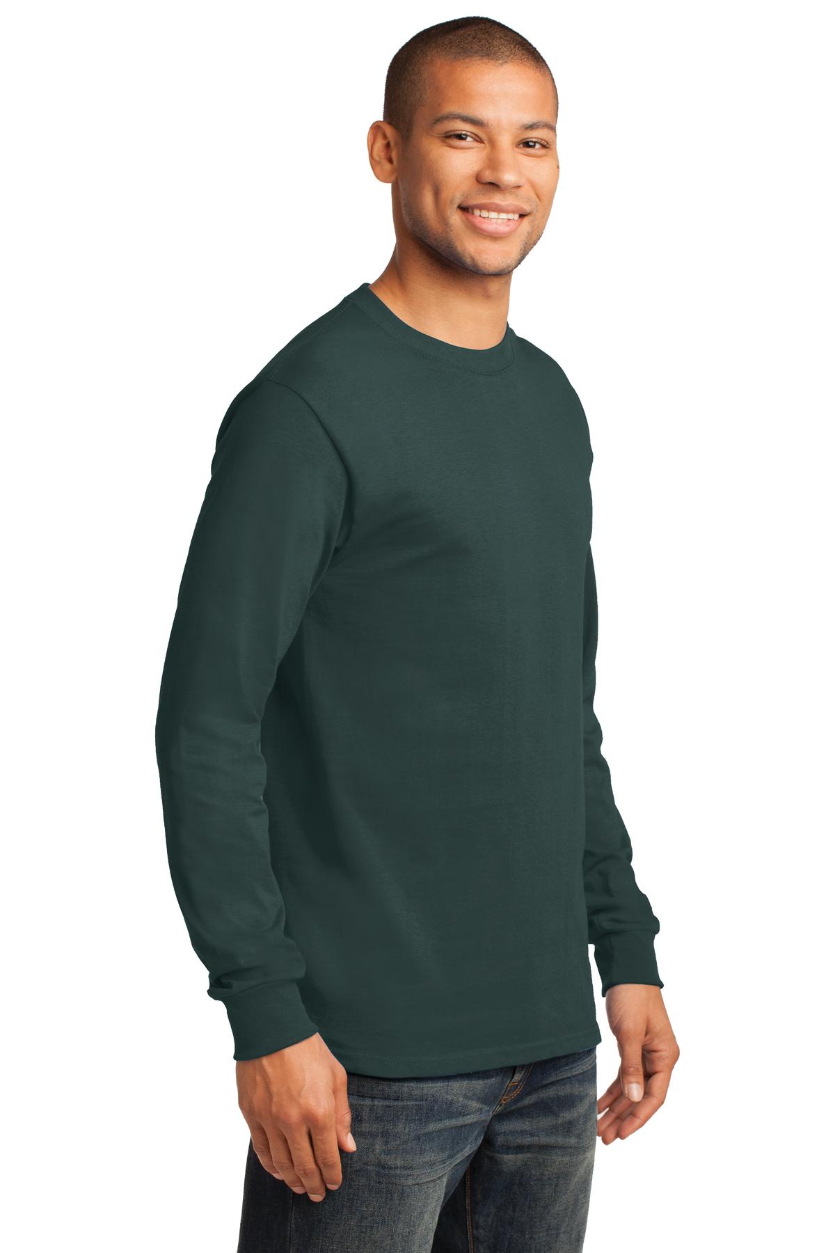 Dark Green Port & Co Long Sleeve Essential Tee. PC61LS