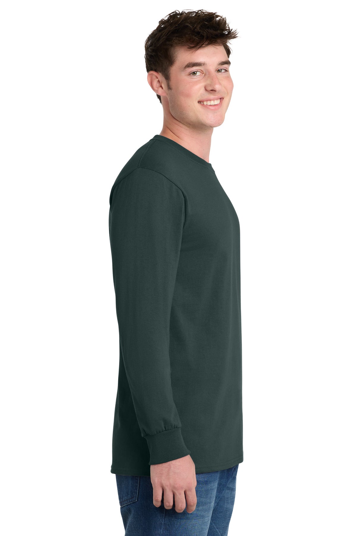 Dark Green Port & Co Long Sleeve Essential Tee. PC61LS