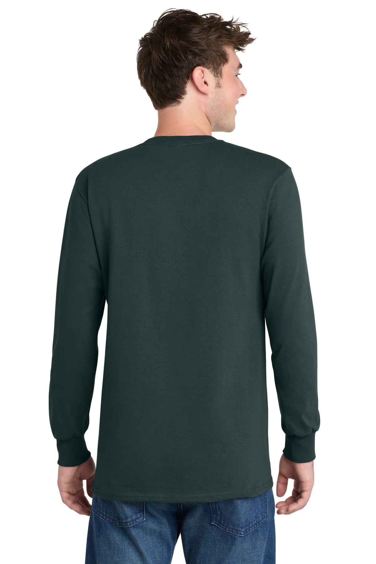 Dark Green Port & Co Long Sleeve Essential Tee. PC61LS