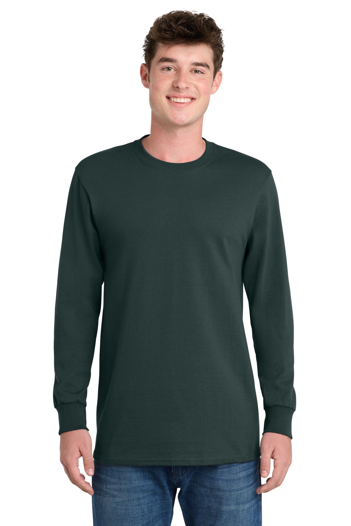 Dark Green Port & Co Long Sleeve Essential Tee. PC61LS