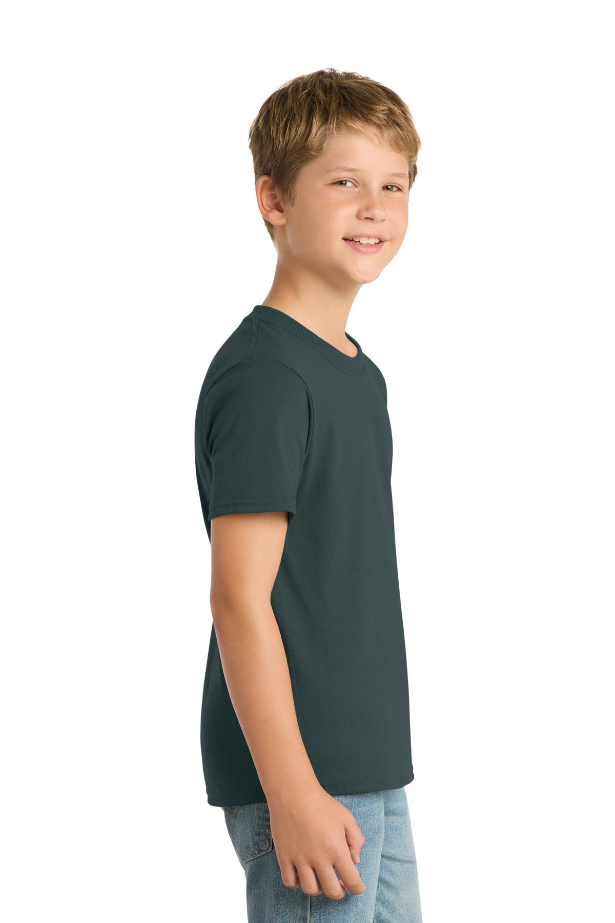 Dark Green Port & Co Youth Core Blend Tee. PC55Y