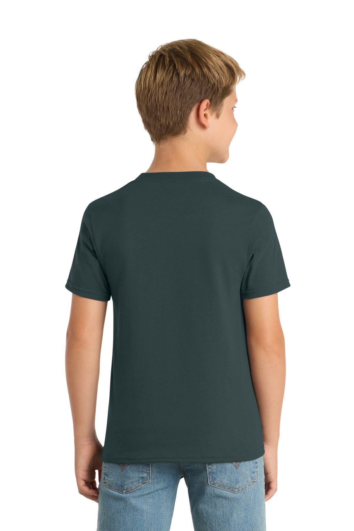Dark Green Port & Co Youth Core Blend Tee. PC55Y