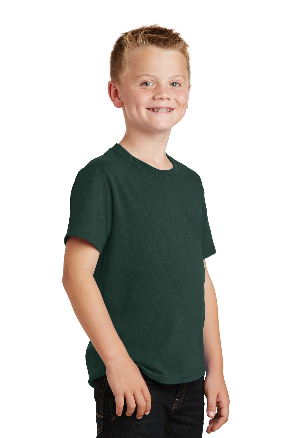 Dark Green Port & Co Youth Core Cotton Tee. PC54Y