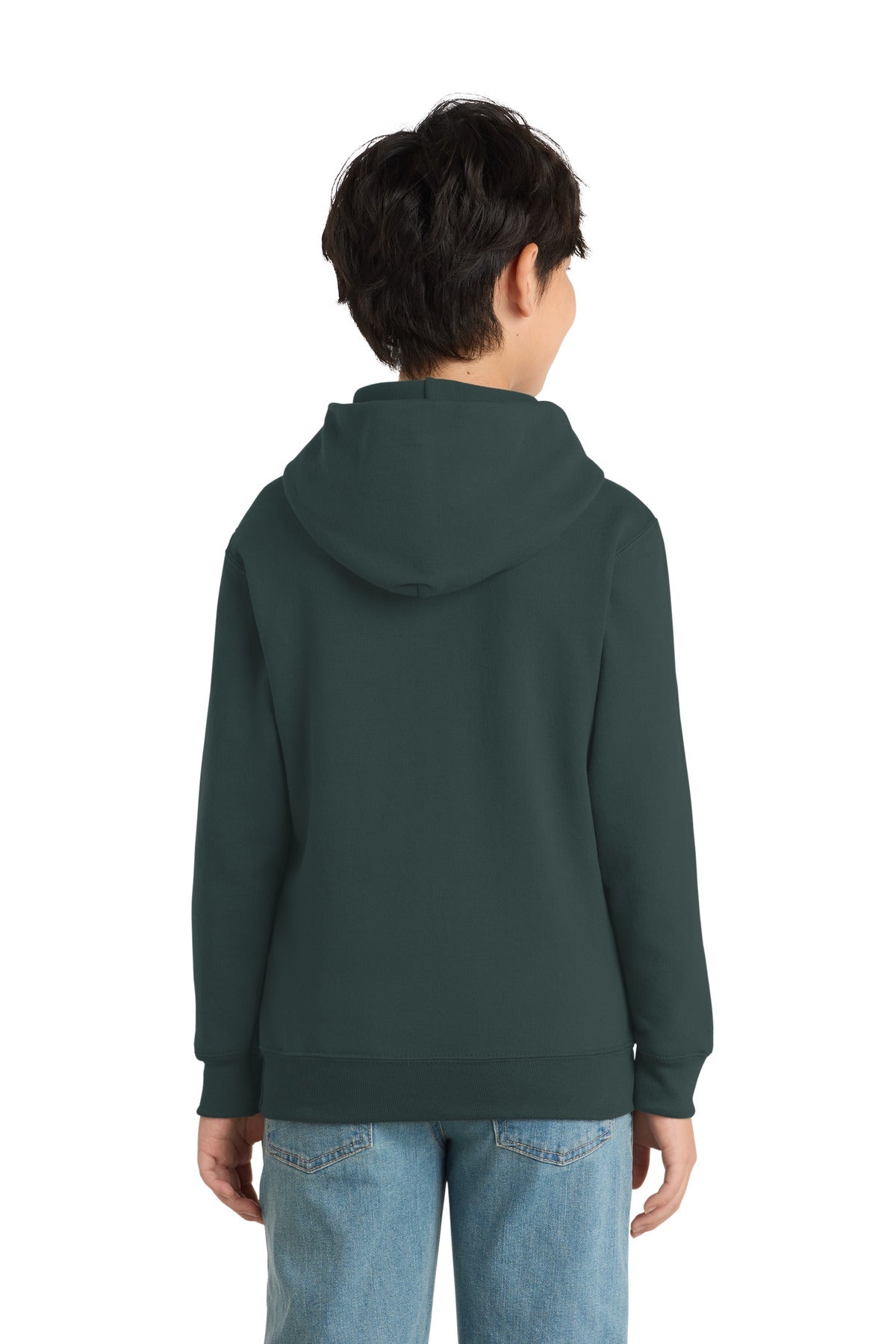 Dark Green Port & Co Youth Core Fleece Pullover Hooded Sweatshirt. PC90YH