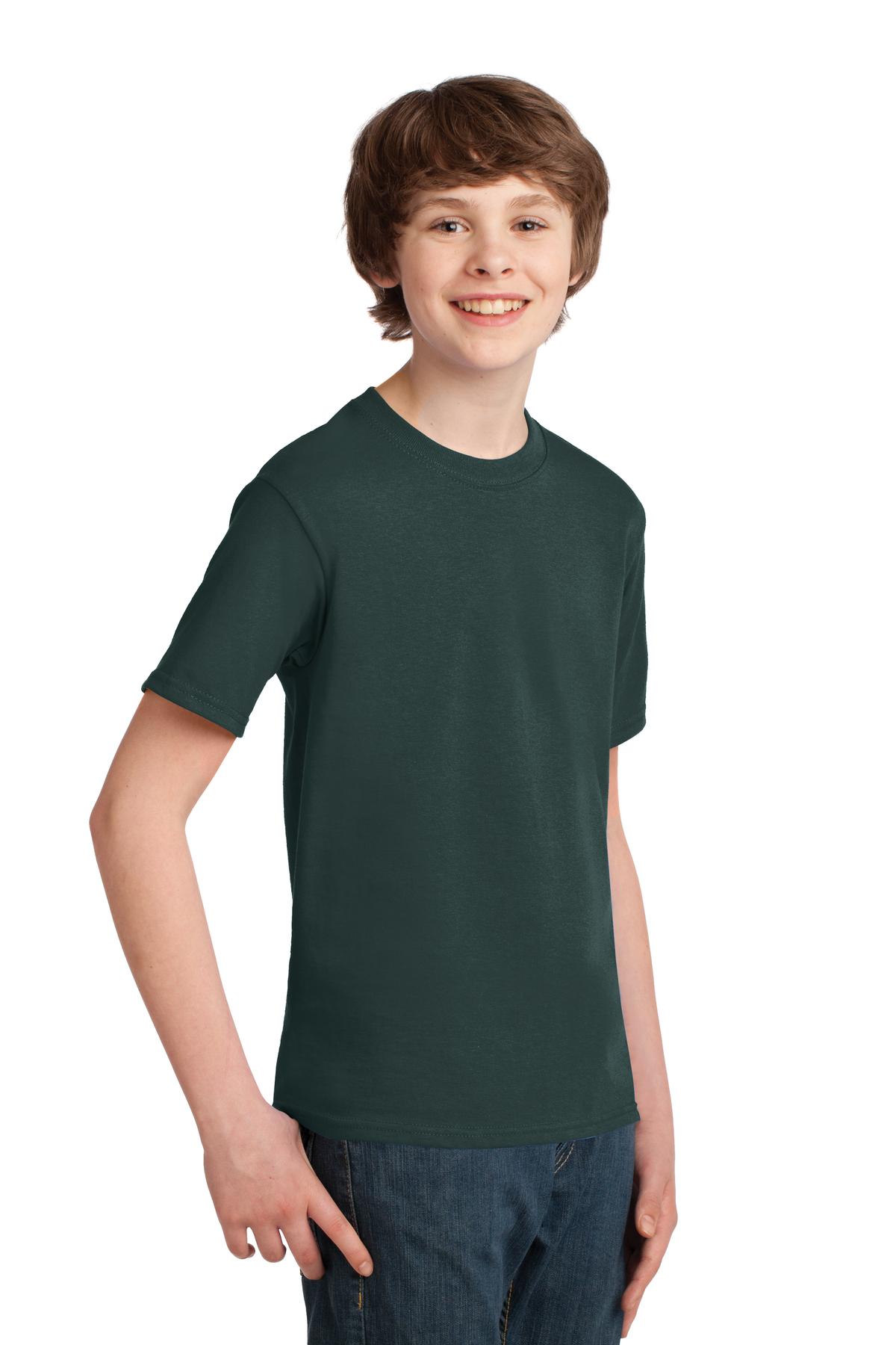 Dark Green Port & Co Youth Essential Tee. PC61Y