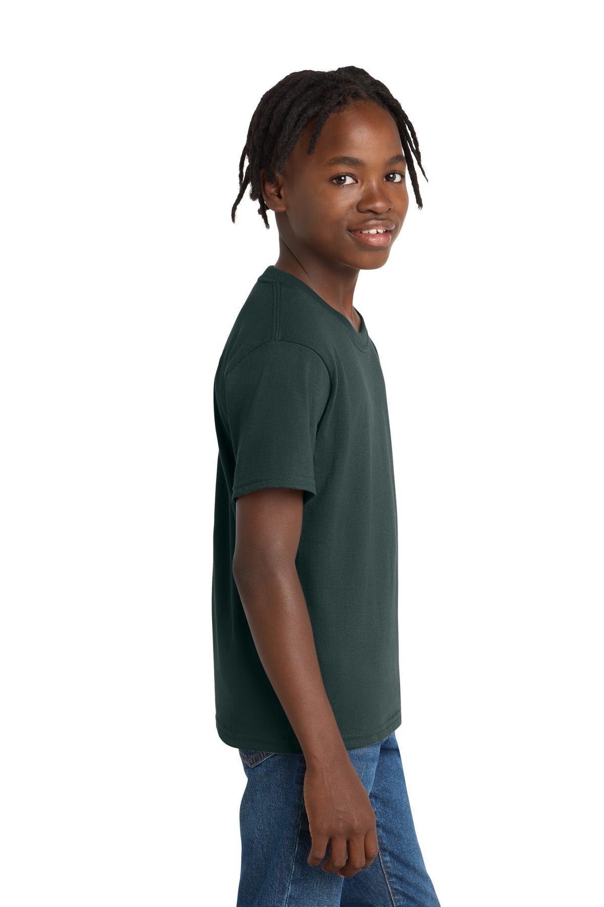 Dark Green Port & Co Youth Essential Tee. PC61Y