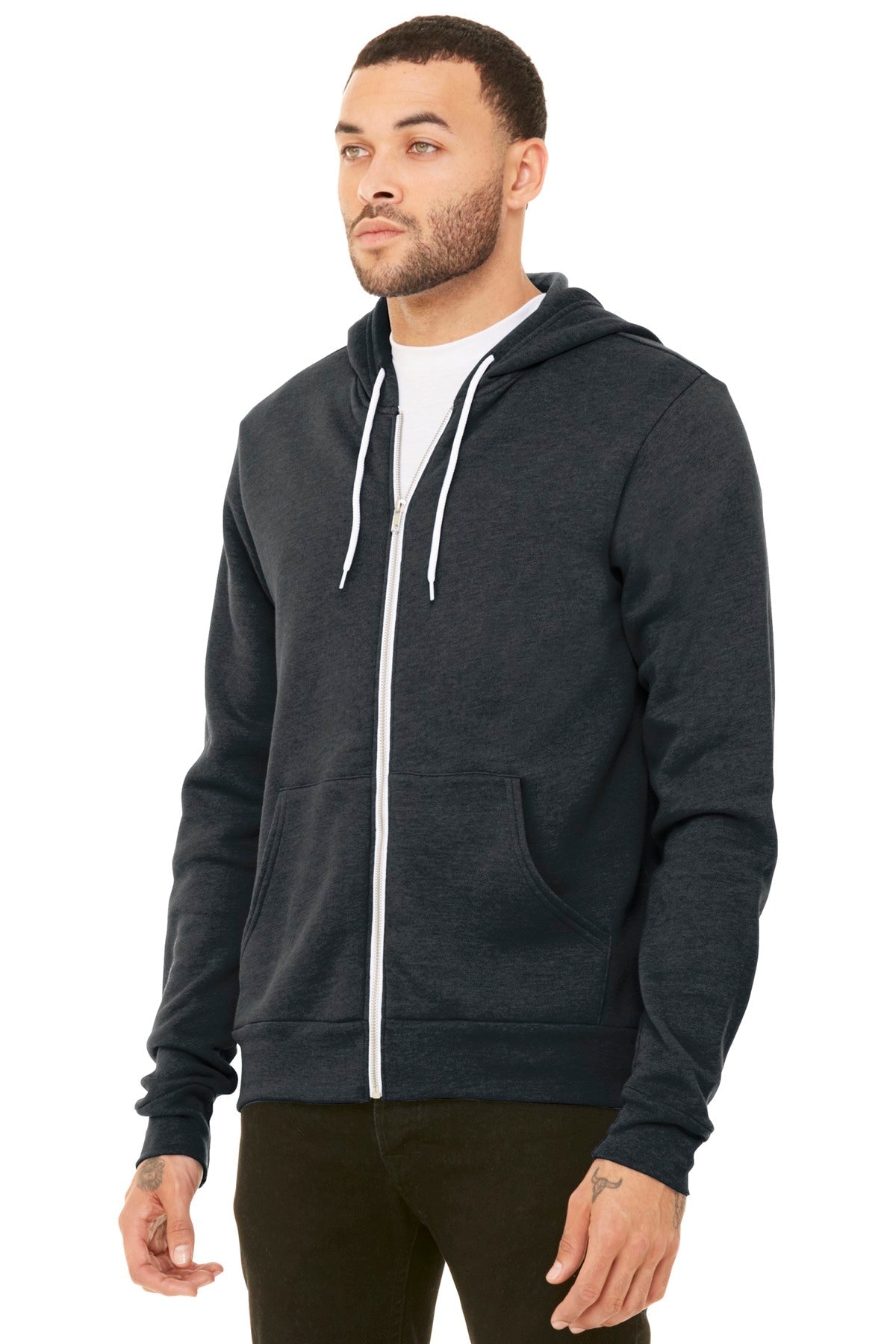 Dark Grey Ht BELLA+CANVAS Unisex Sponge Fleece Full-Zip Hoodie. BC3739