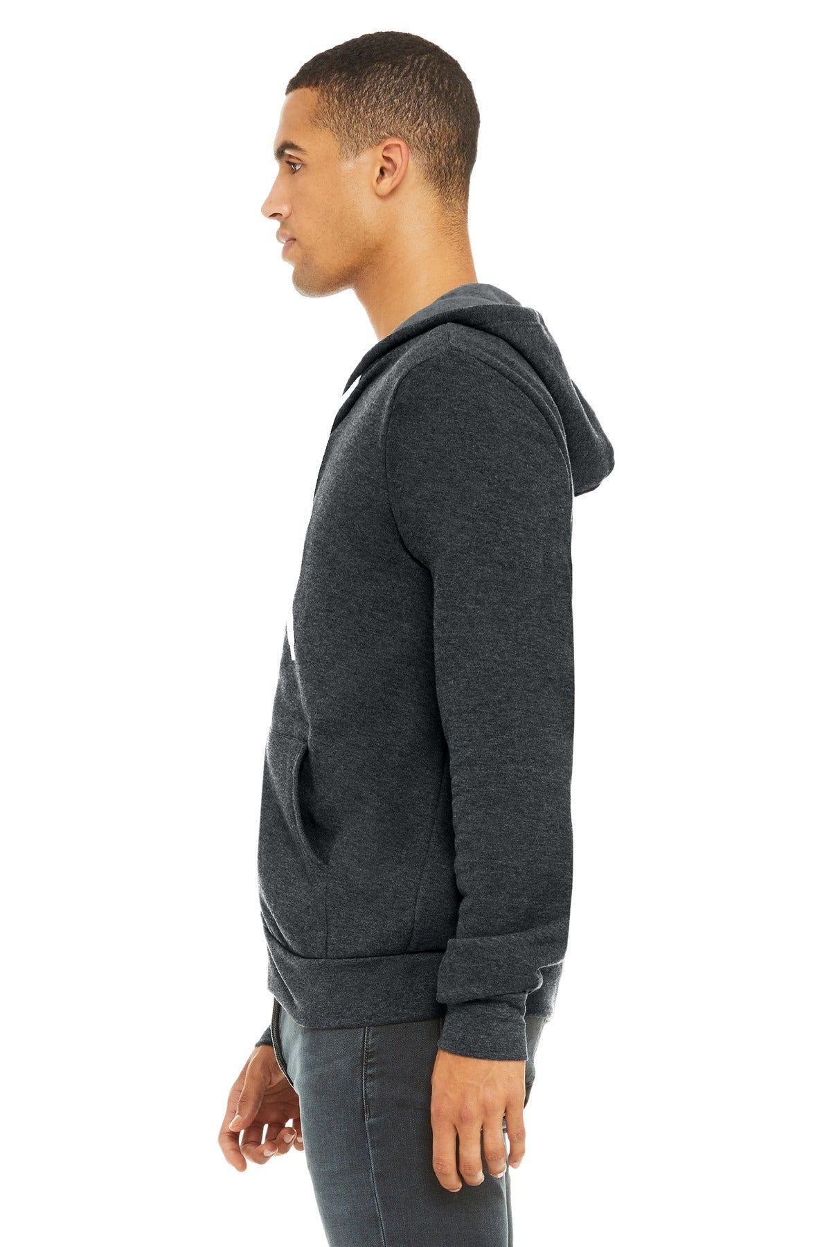 Dark Grey Ht BELLA+CANVAS Unisex Sponge Fleece Full-Zip Hoodie. BC3739