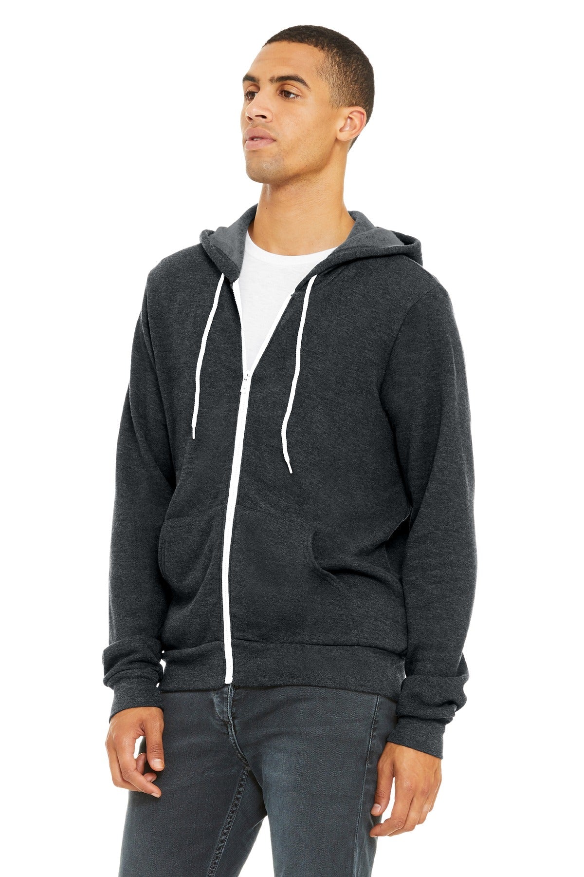 Dark Grey Ht BELLA+CANVAS Unisex Sponge Fleece Full-Zip Hoodie. BC3739