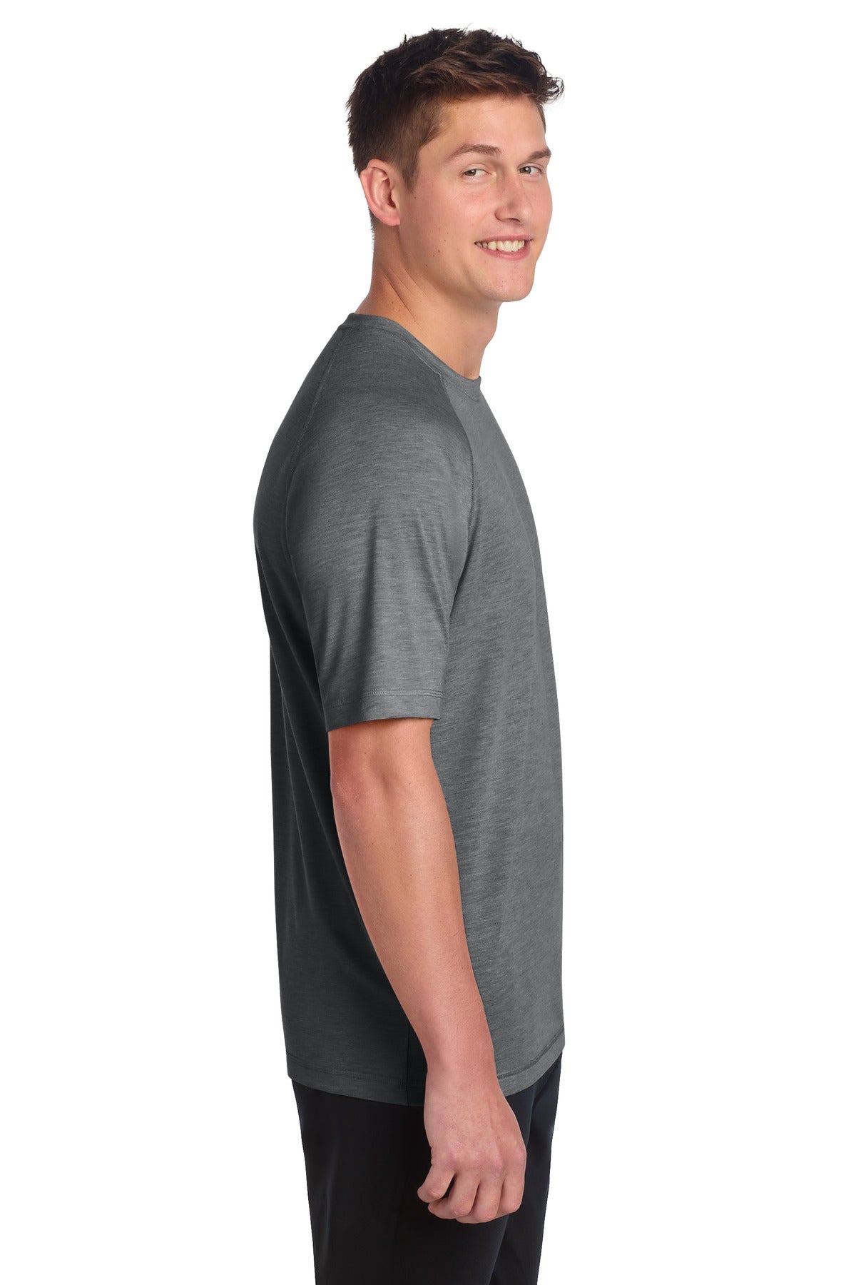 Dark Grey Hthr Sport-Tek PosiCharge Tri-Blend Wicking Raglan Tee. ST400
