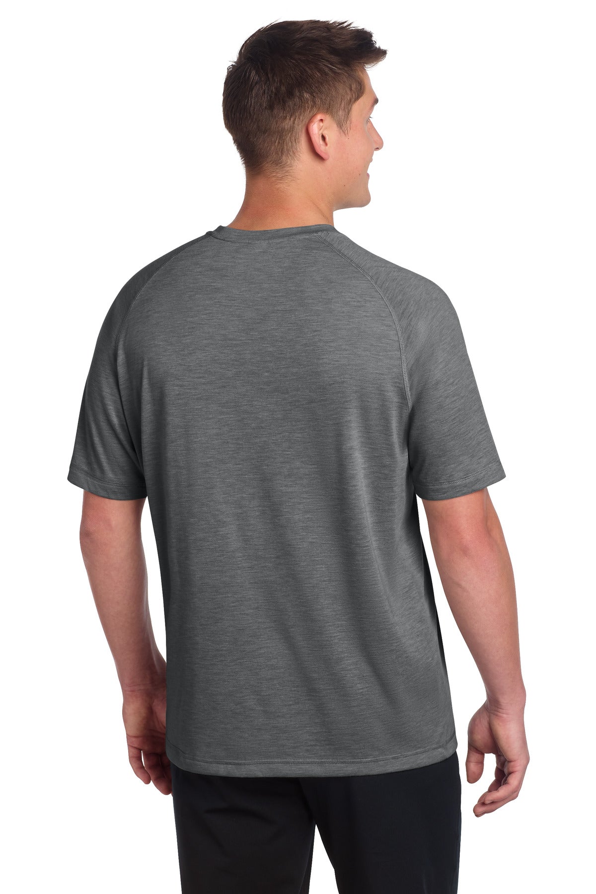 Dark Grey Hthr Sport-Tek PosiCharge Tri-Blend Wicking Raglan Tee. ST400