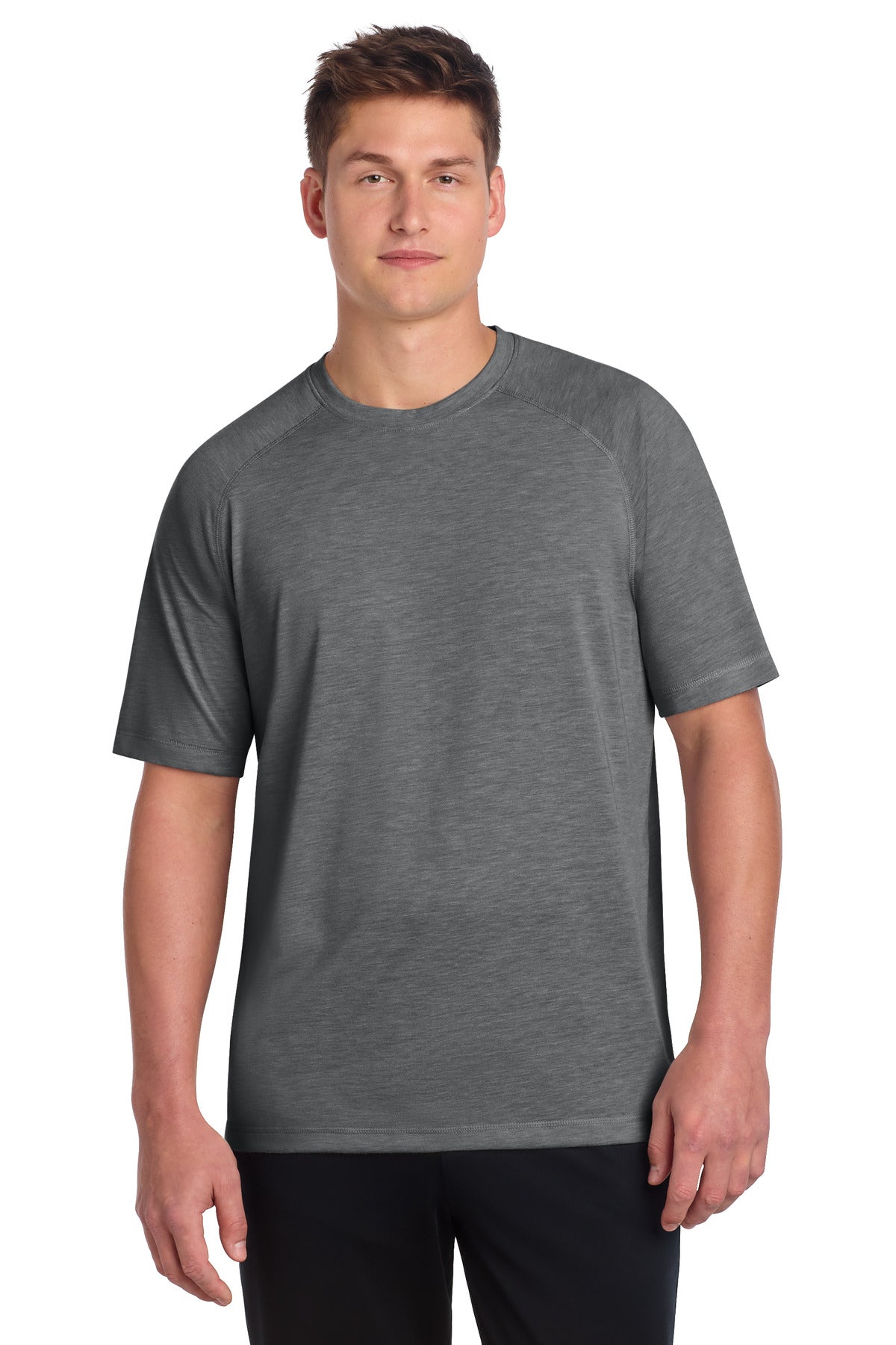 Dark Grey Hthr Sport-Tek PosiCharge Tri-Blend Wicking Raglan Tee. ST400
