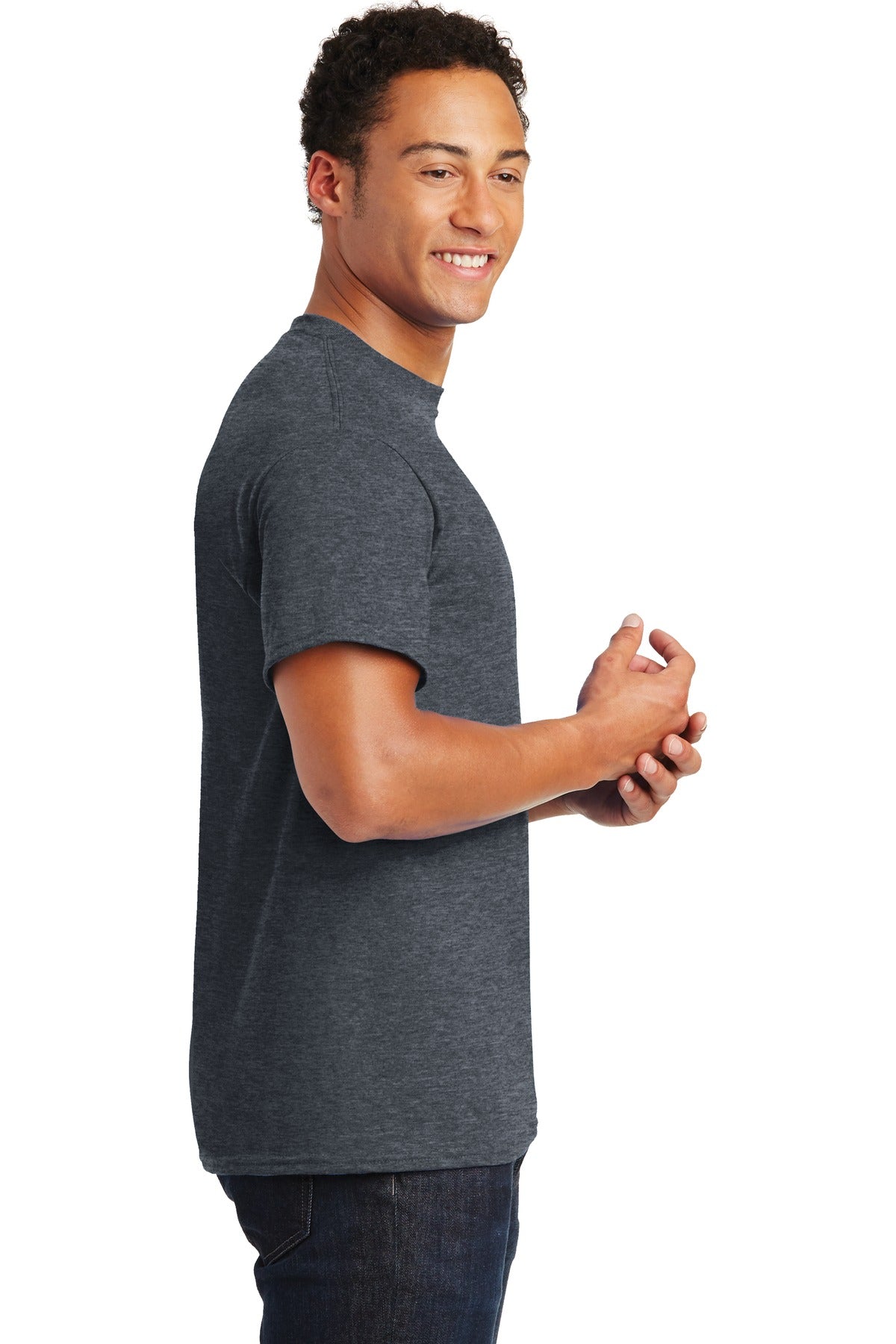 Dark Heather Gildan DryBlend 50 Cotton/50 Poly T-Shirt. 8000