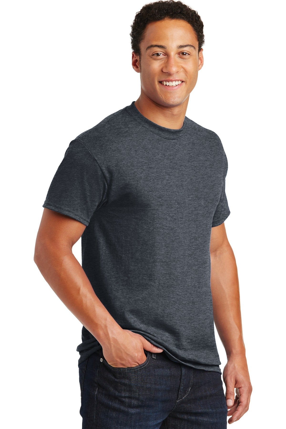 Dark Heather Gildan DryBlend 50 Cotton/50 Poly T-Shirt. 8000