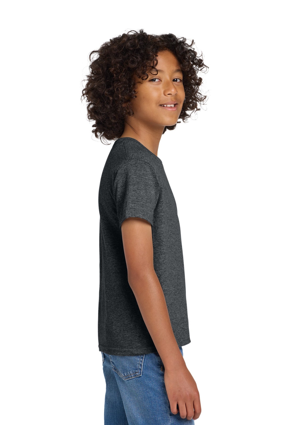 Dark Heather Gildan Youth DryBlend 50 Cotton/50 Poly T-Shirt. 8000B