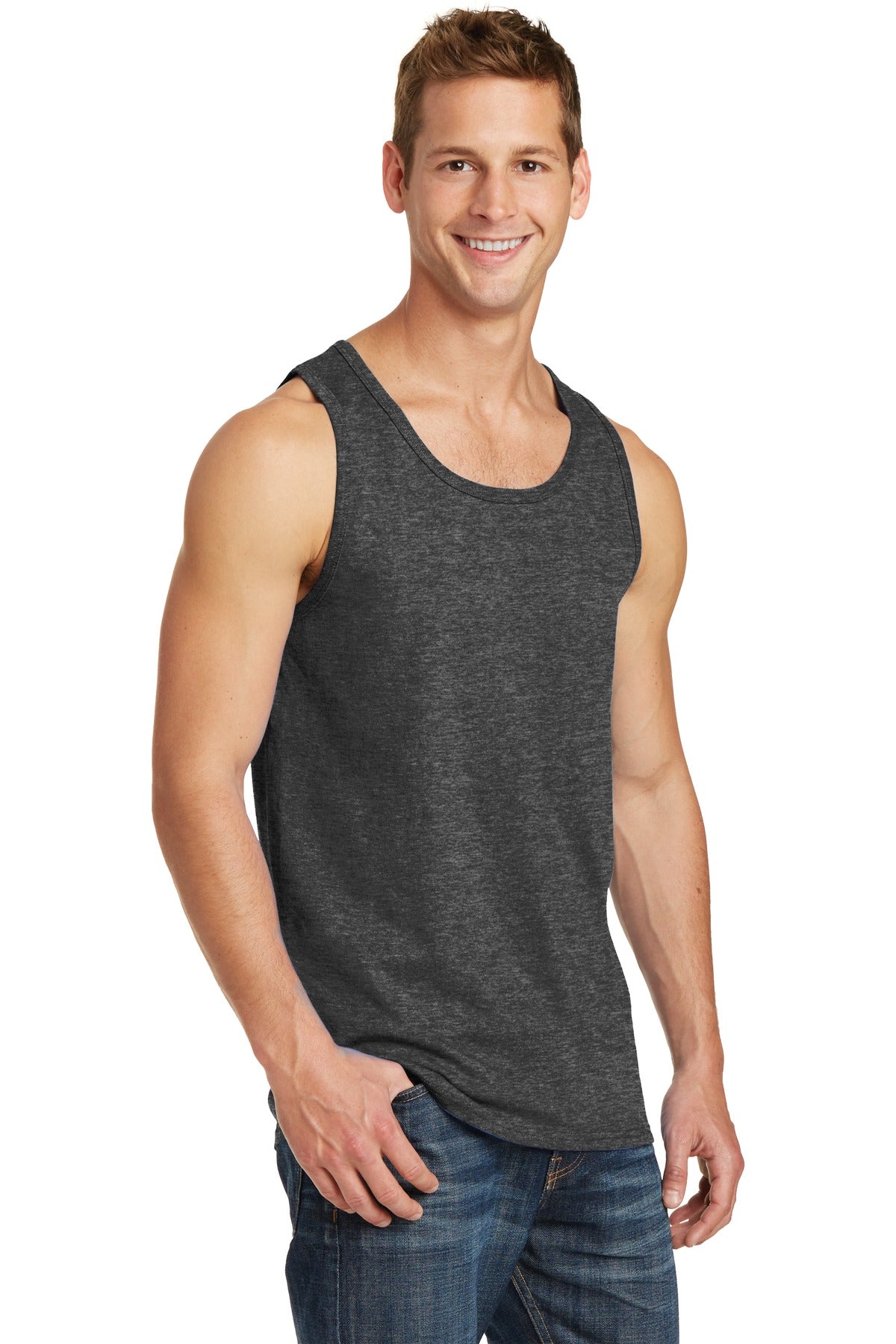 Dark Hthr Grey Port & Co Core Cotton Tank Top. PC54TT
