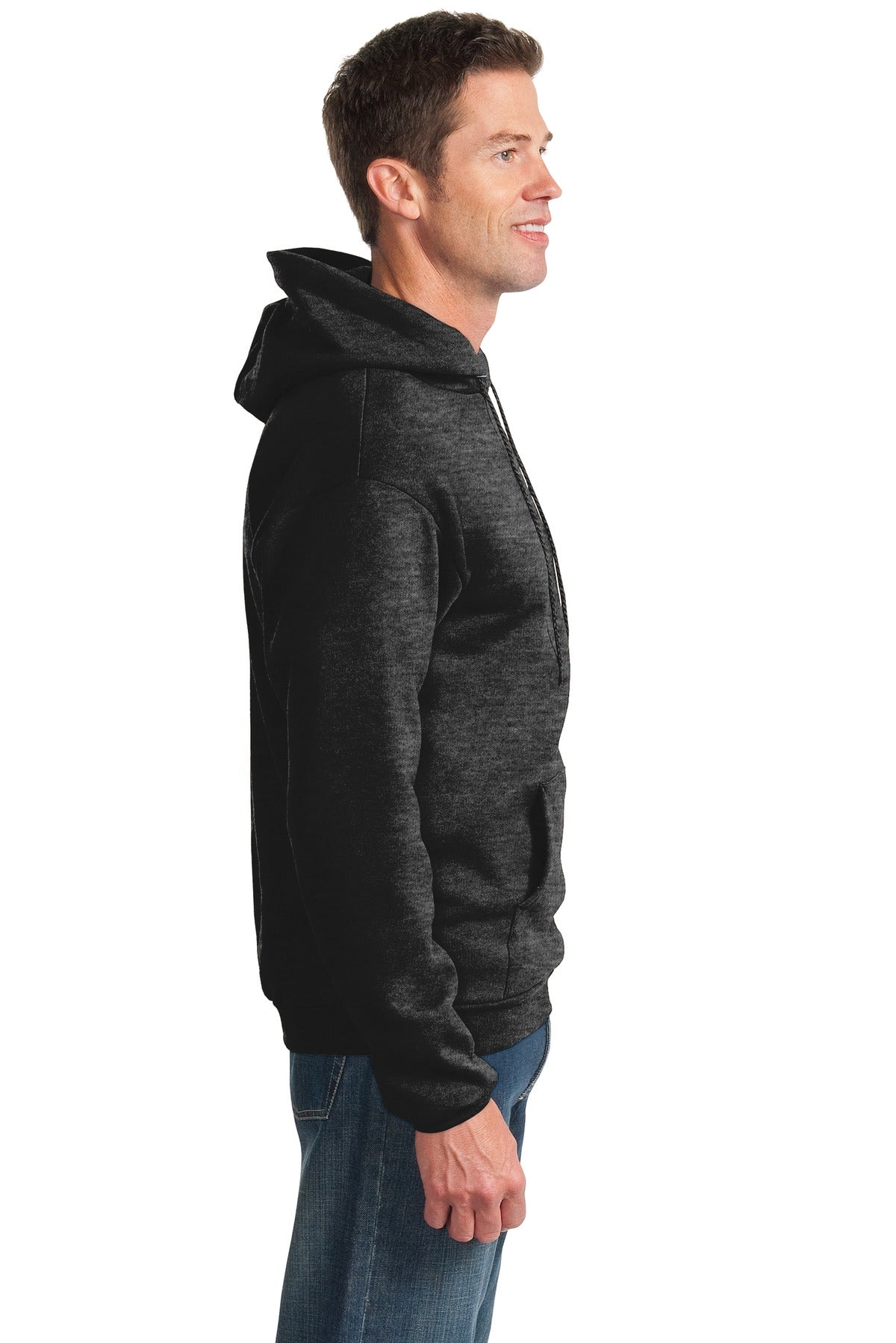 Dark Hthr Grey Port & Co Essential Fleece Pullover Hooded Sweatshirt. PC90H