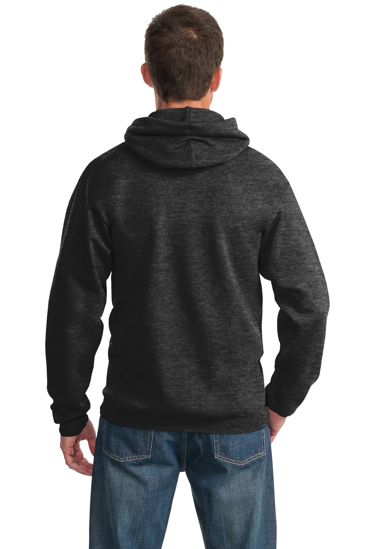 Dark Hthr Grey Port & Co Essential Fleece Pullover Hooded Sweatshirt. PC90H