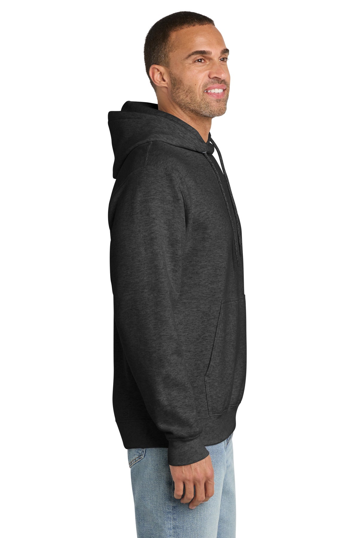 Dark Hthr Grey Port & Co Essential Fleece Pullover Hooded Sweatshirt. PC90H