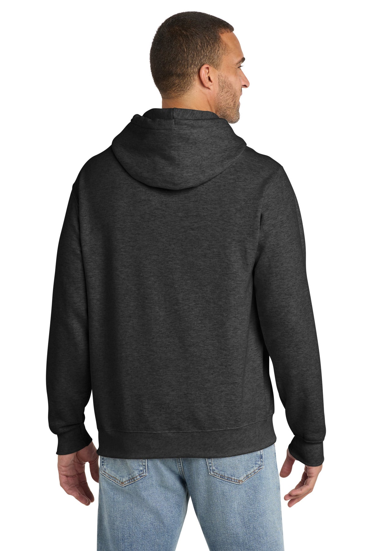 Dark Hthr Grey Port & Co Essential Fleece Pullover Hooded Sweatshirt. PC90H