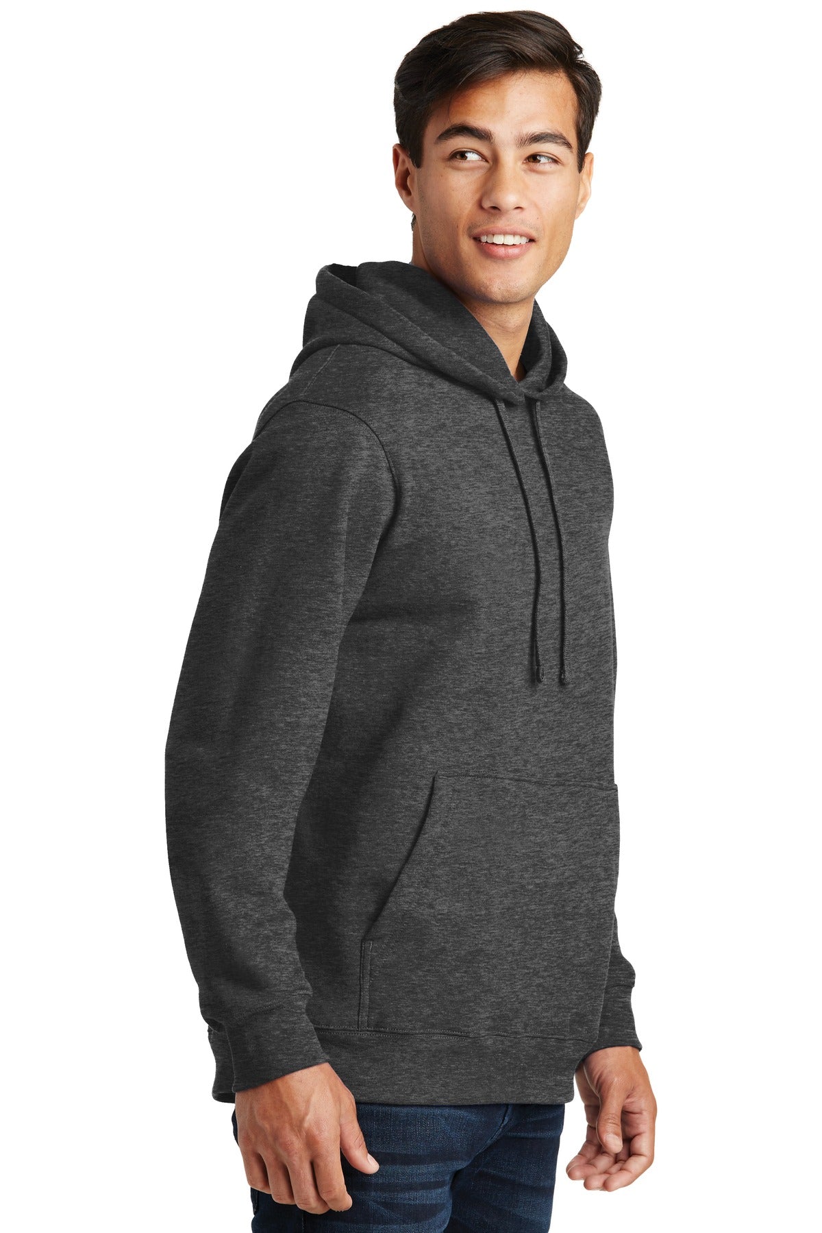 Dark Hthr Grey Port & Co Fan Favorite Fleece Pullover Hooded Sweatshirt. PC850H