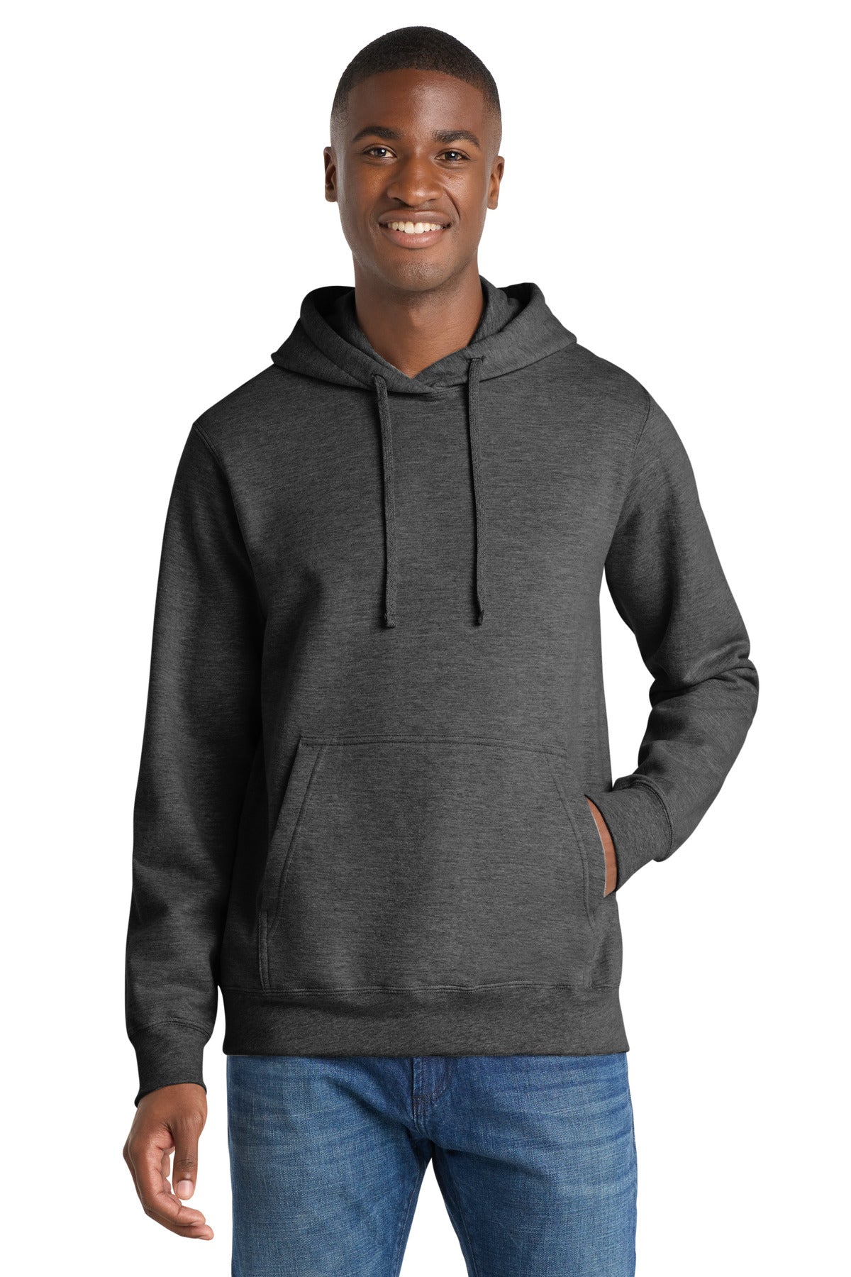 Dark Hthr Grey Port & Co Fan Favorite Fleece Pullover Hooded Sweatshirt. PC850H