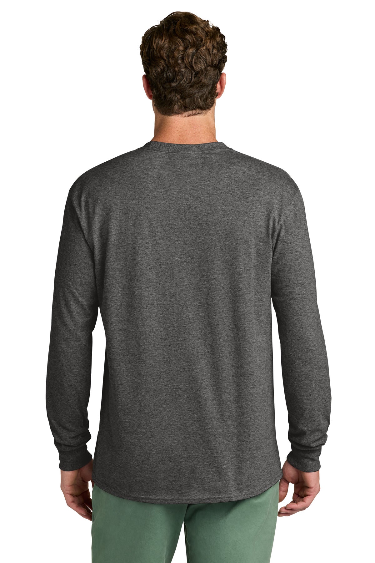 Dark Hthr Grey Port & Co Long Sleeve Core Cotton Tee. PC54LS
