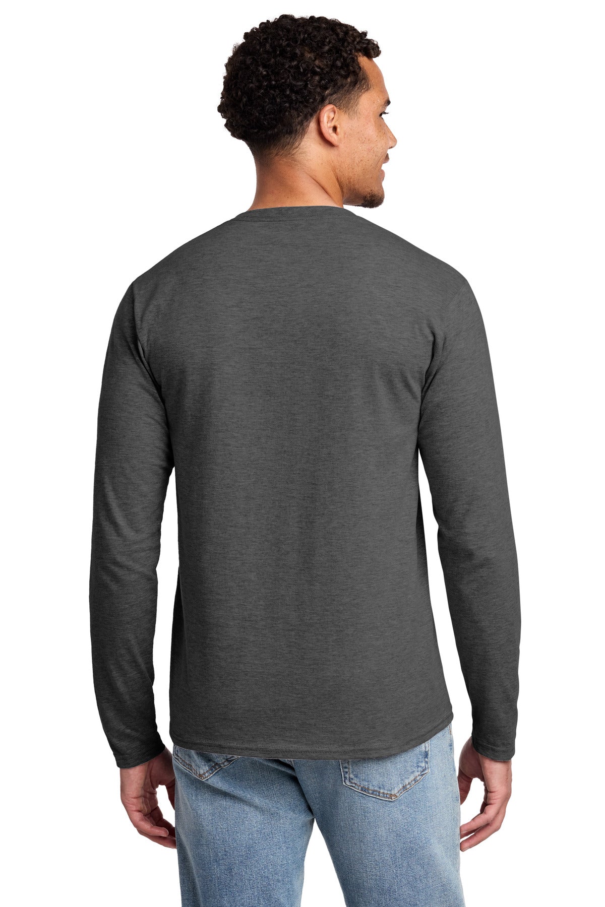 Dark Hthr Grey Port & Co Long Sleeve Fan Favorite Tee. PC450LS
