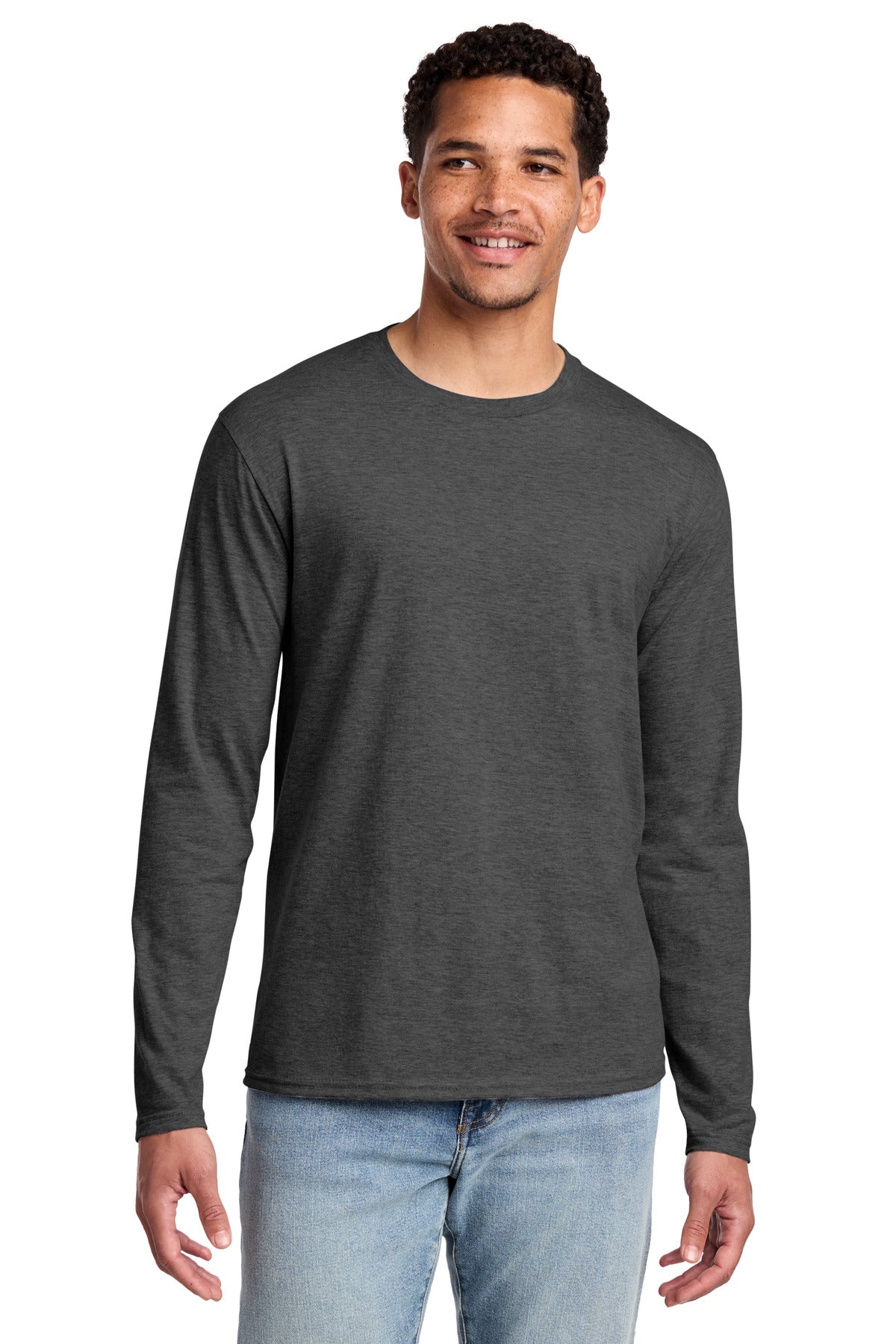 Dark Hthr Grey Port & Co Long Sleeve Fan Favorite Tee. PC450LS