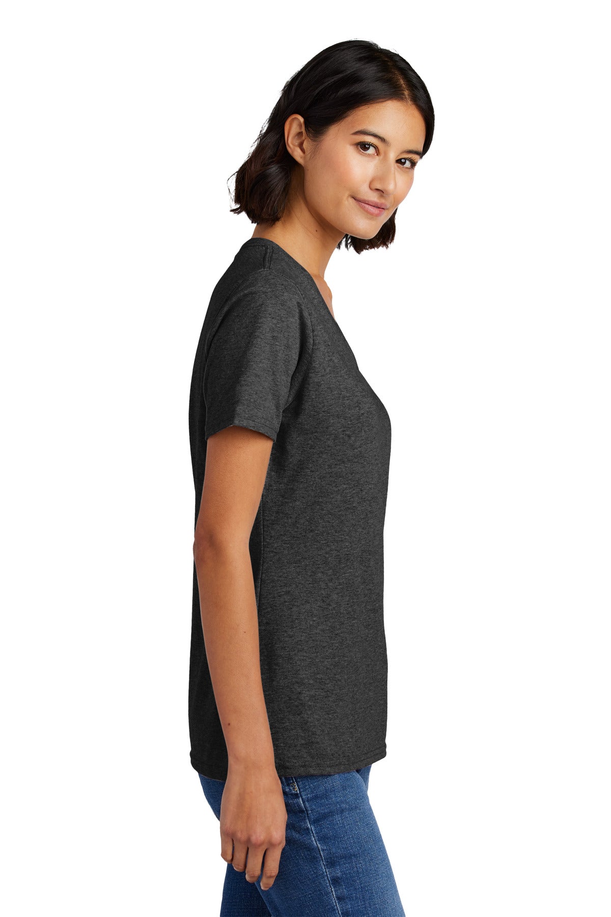 Dark Hthr Grey Port & Co Women's Core Cotton V-Neck Tee. LPC54V