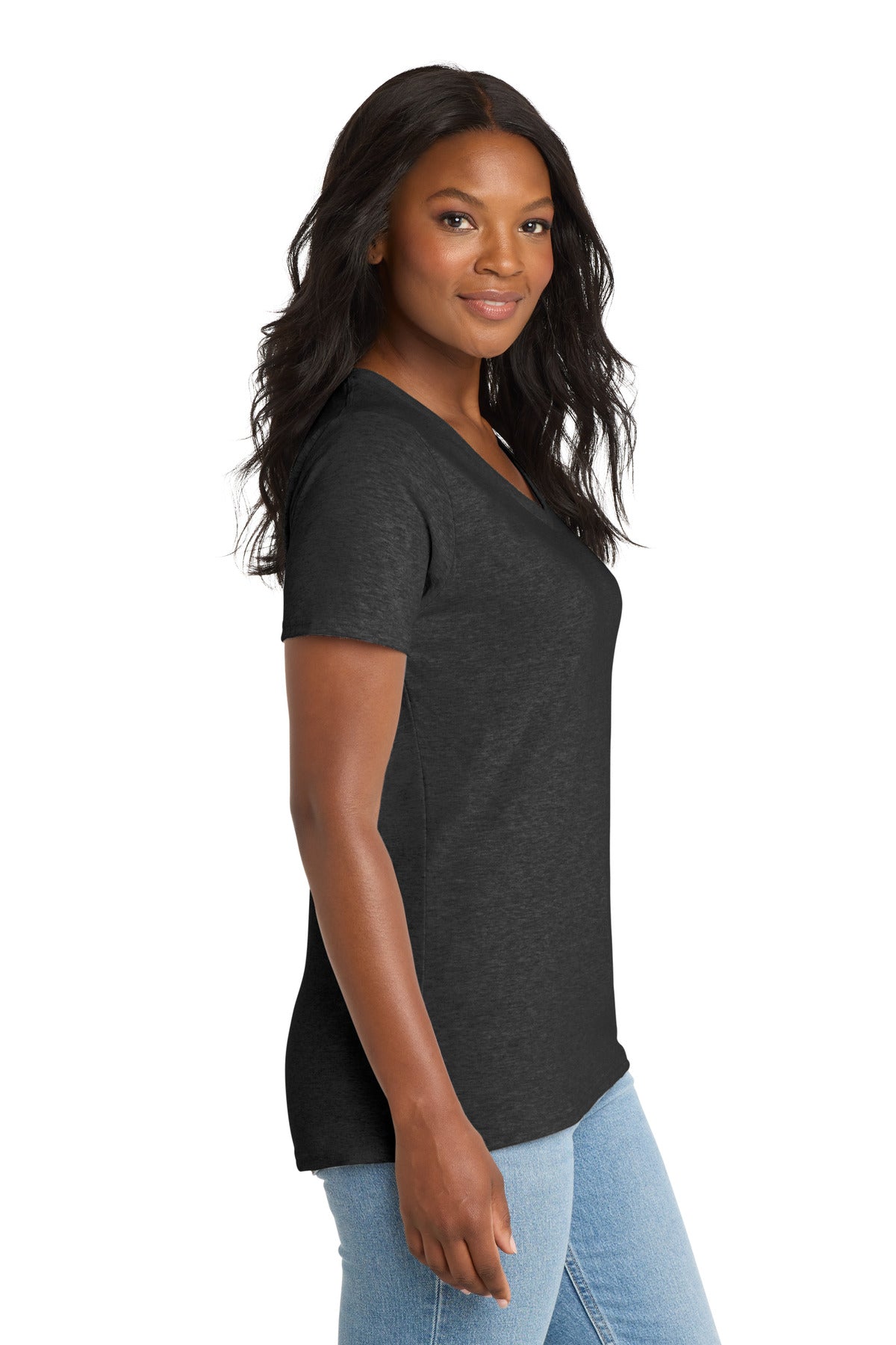 Dark Hthr Grey Port & Co Women's Core Cotton V-Neck Tee. LPC54V