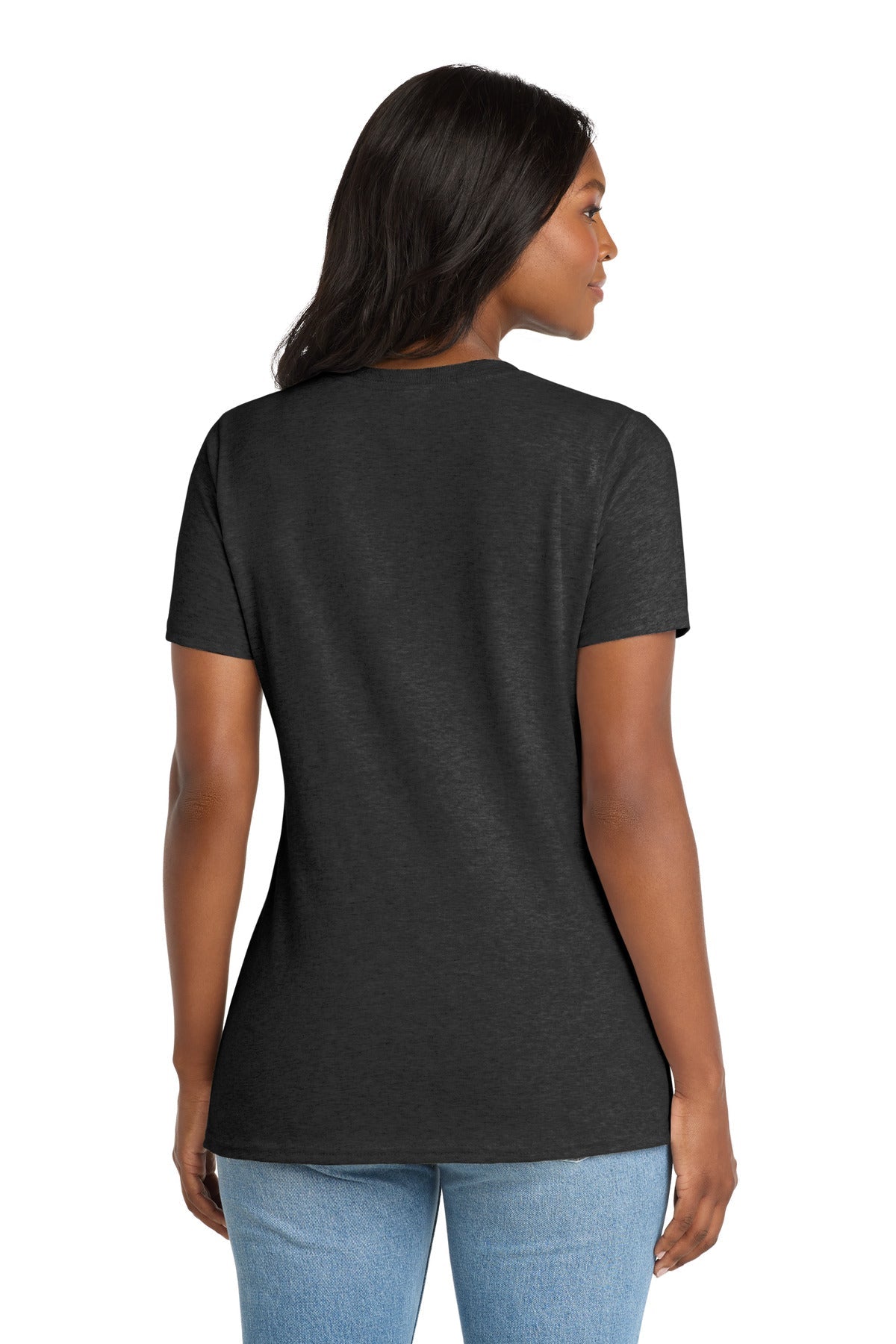 Dark Hthr Grey Port & Co Women's Core Cotton V-Neck Tee. LPC54V