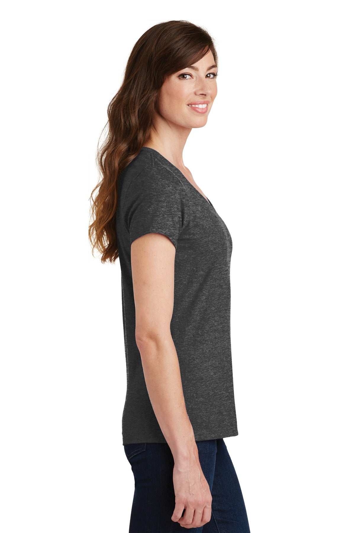 Dark Hthr Grey Port & Co Women's Fan Favorite V-Neck Tee. LPC450V