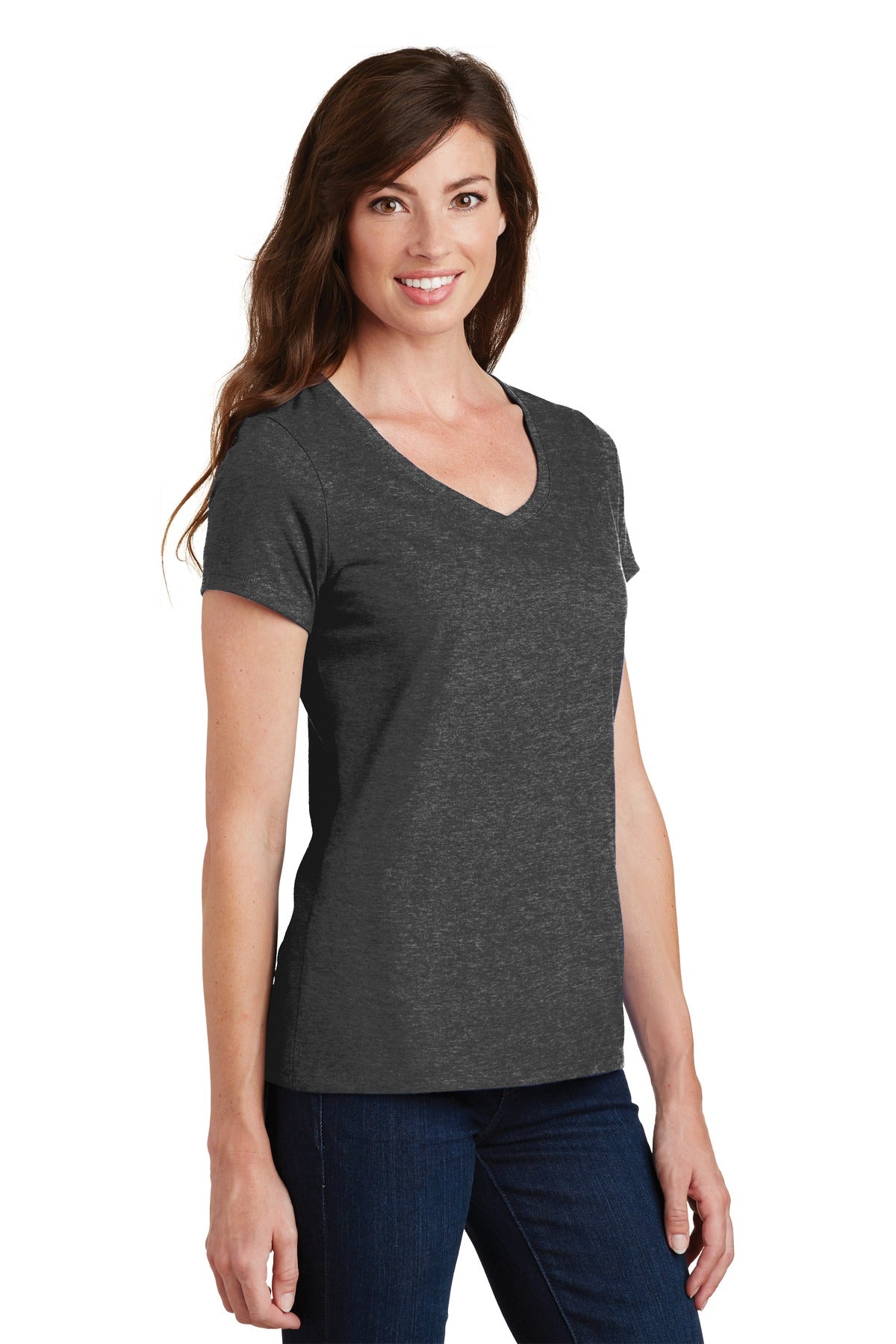 Dark Hthr Grey Port & Co Women's Fan Favorite V-Neck Tee. LPC450V
