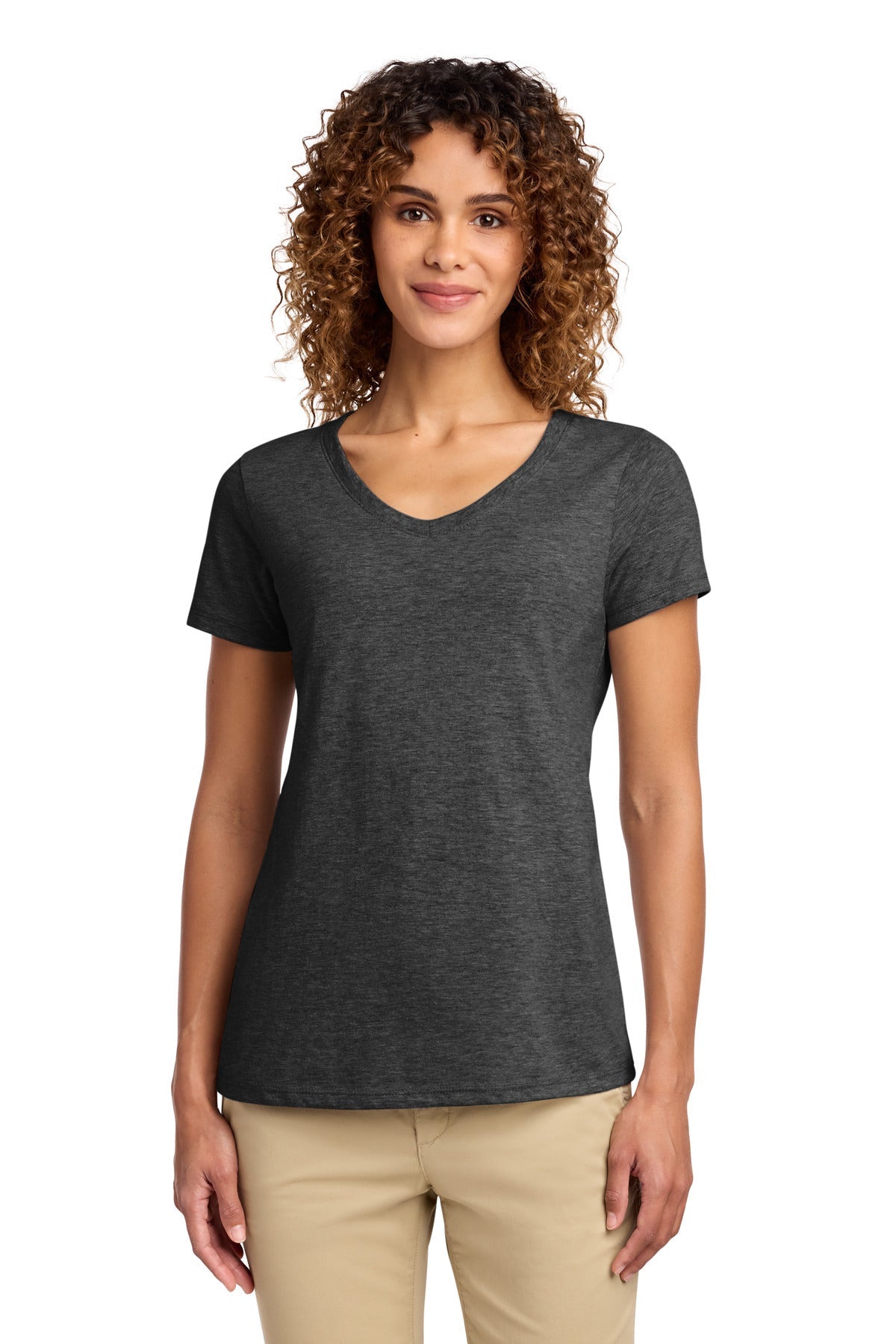 Dark Hthr Grey Port & Co Women's Fan Favorite V-Neck Tee. LPC450V