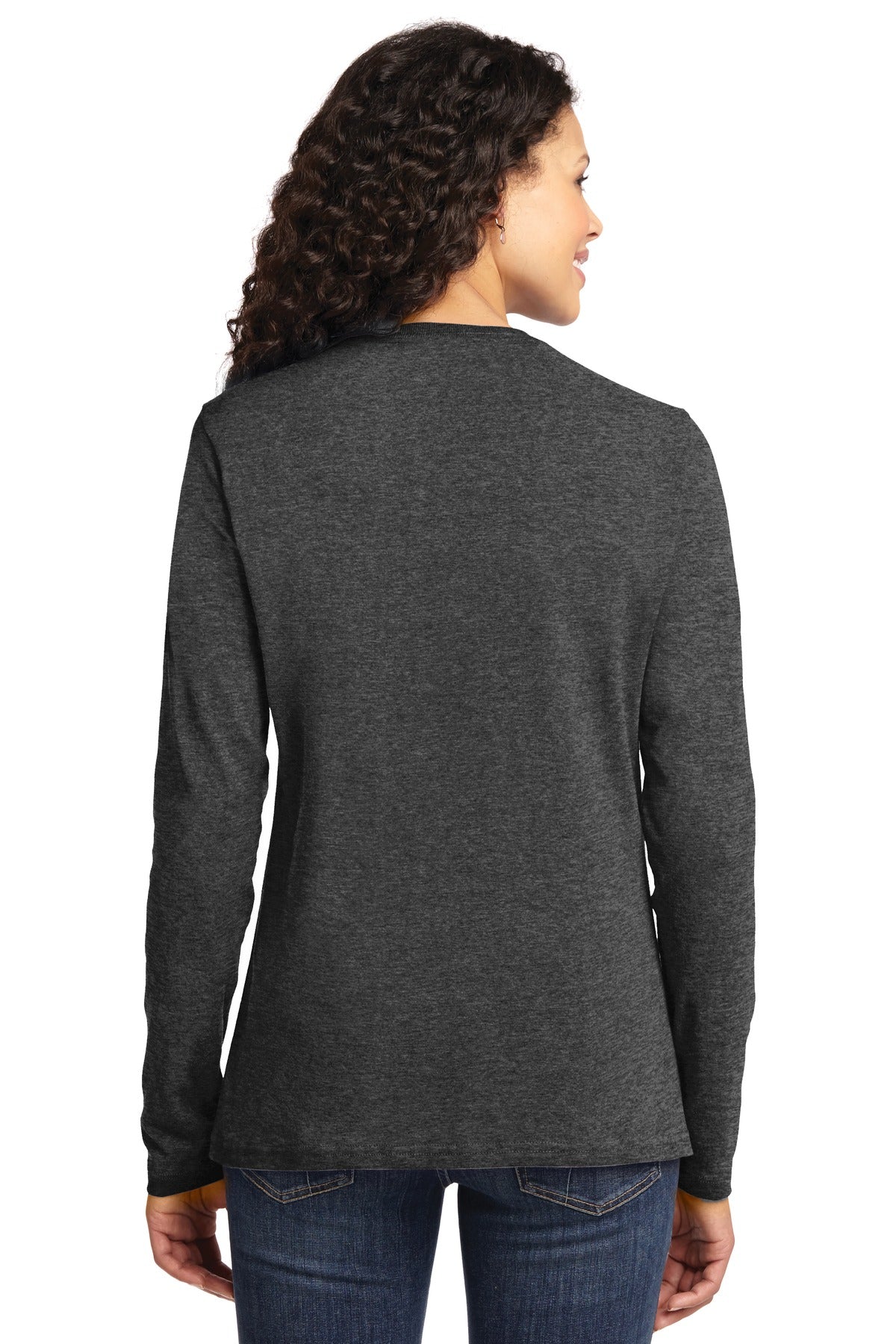 Dark Hthr Grey Port & Co Women's Long Sleeve Core Cotton Tee. LPC54LS