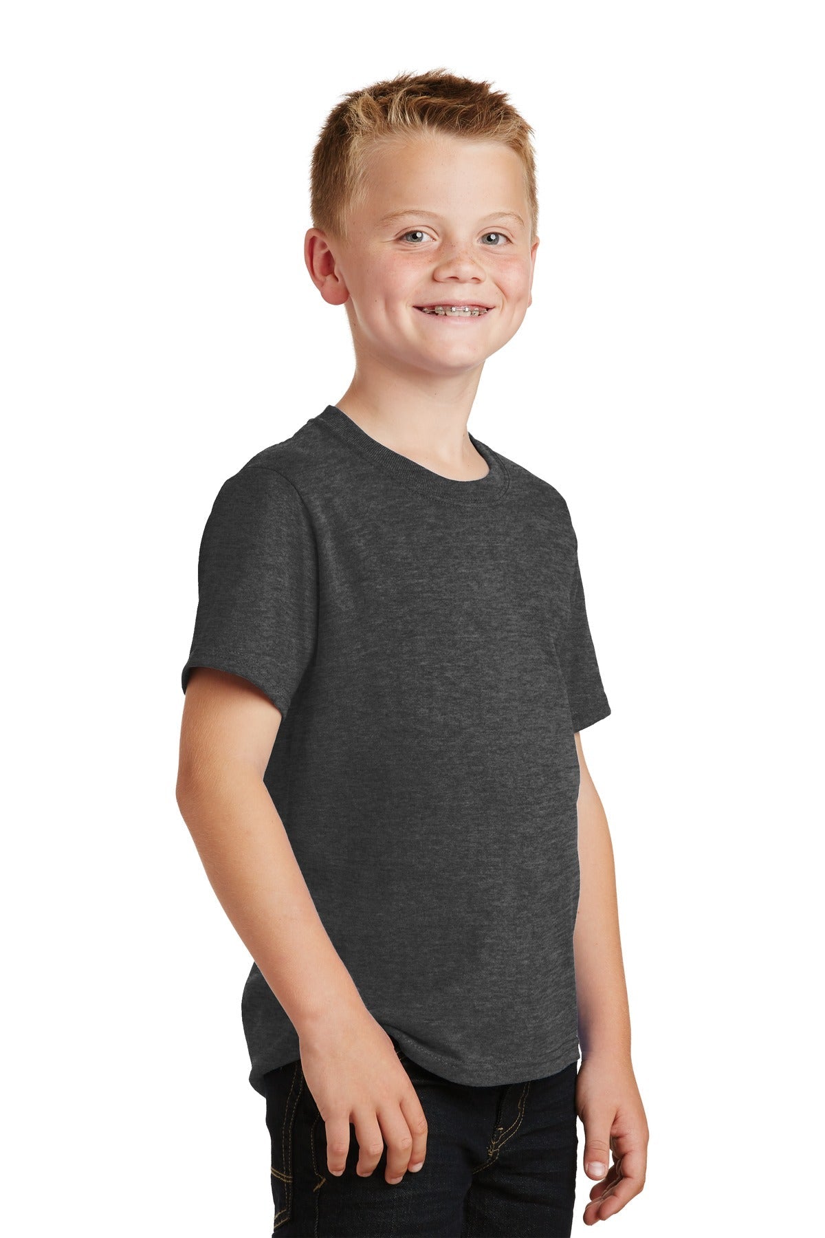 Dark Hthr Grey Port & Co Youth Core Cotton Tee. PC54Y