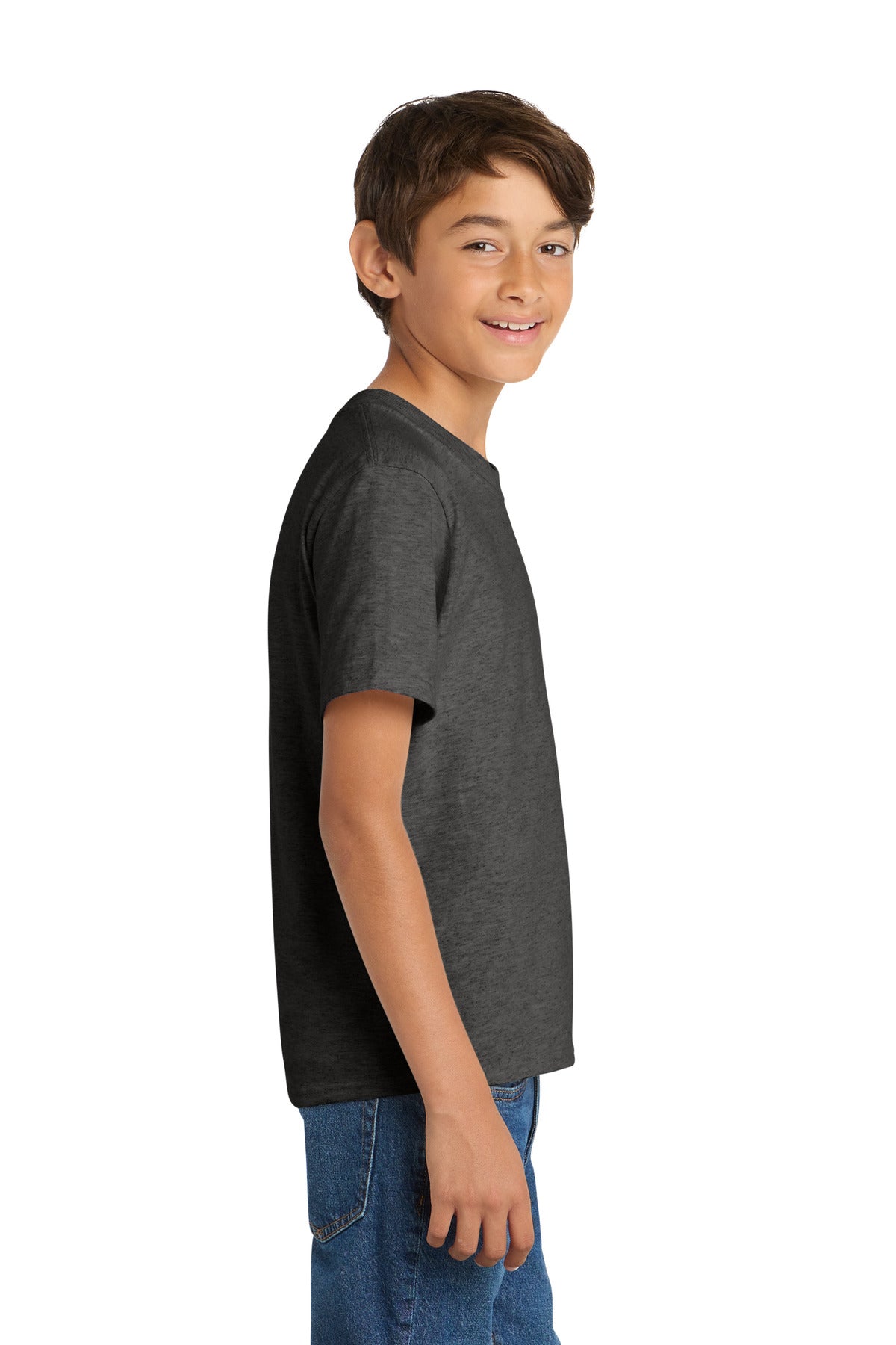 Dark Hthr Grey Port & Co Youth Core Cotton Tee. PC54Y