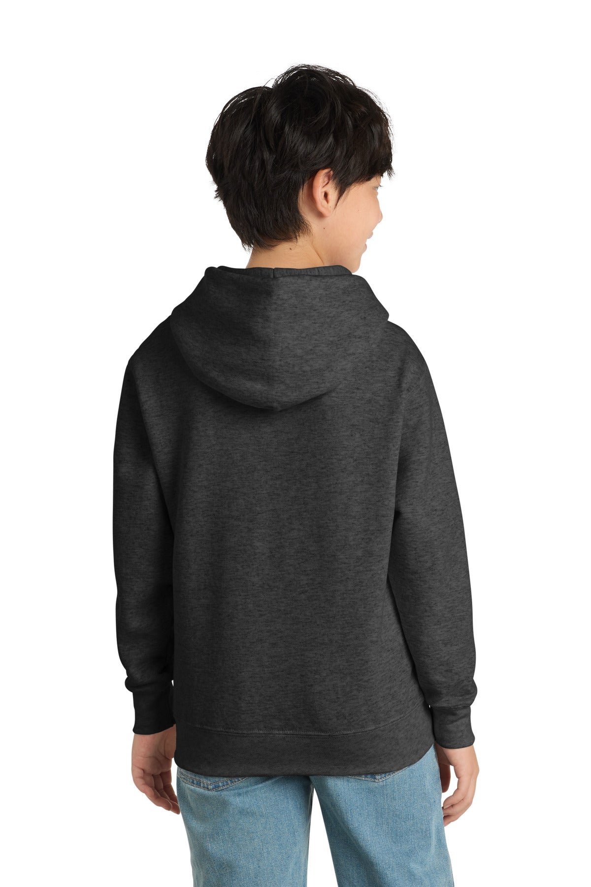 Dark Hthr Grey Port & Co Youth Core Fleece Pullover Hooded Sweatshirt. PC90YH