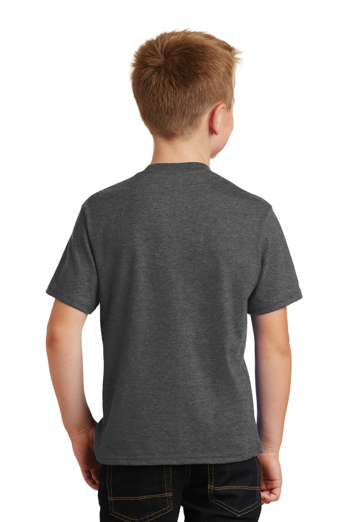 Dark Hthr Grey Port & Co Youth Fan Favorite Tee. PC450Y