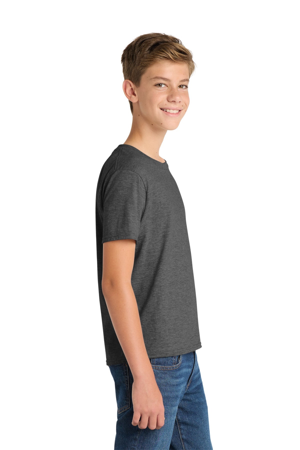 Dark Hthr Grey Port & Co Youth Fan Favorite Tee. PC450Y