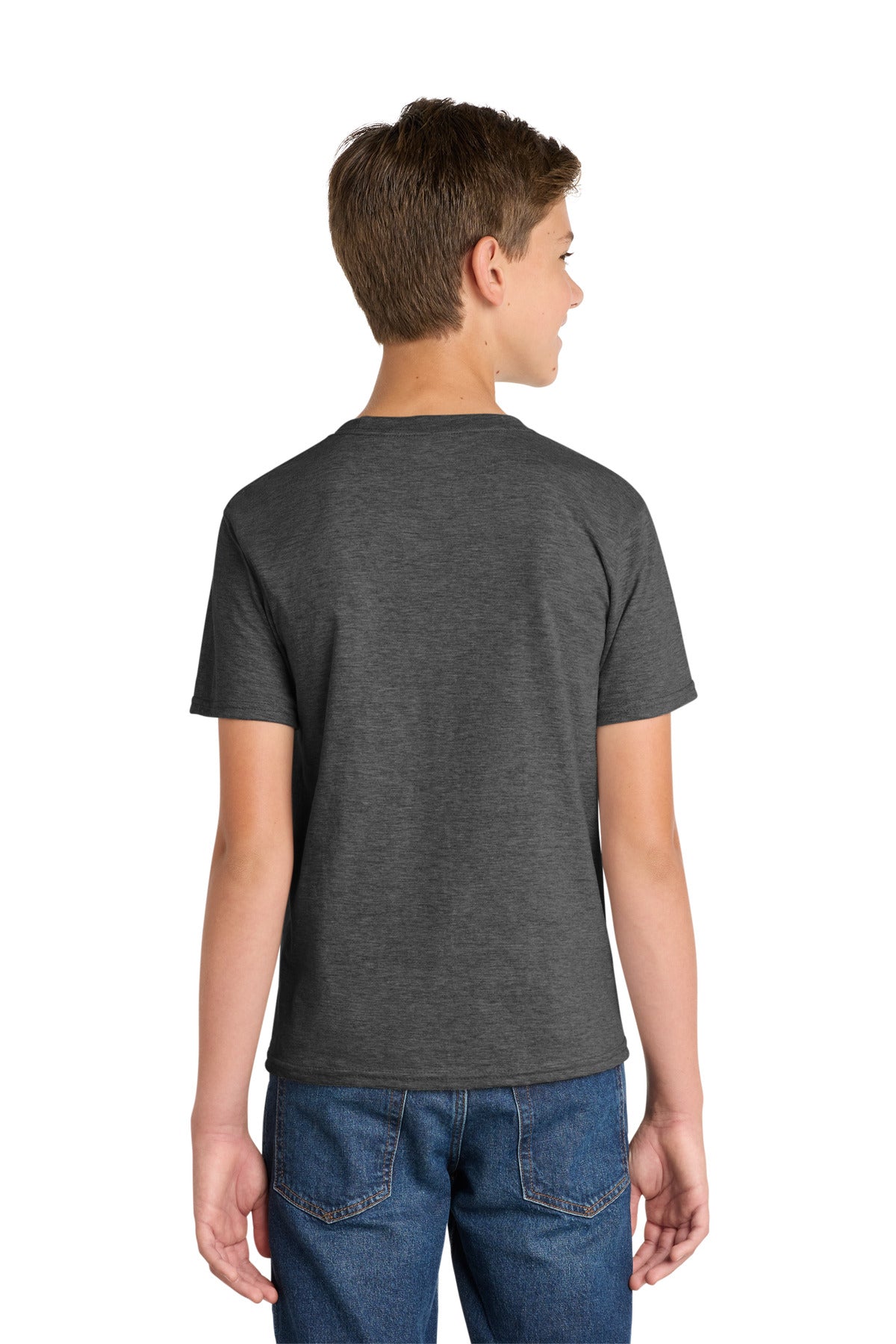 Dark Hthr Grey Port & Co Youth Fan Favorite Tee. PC450Y