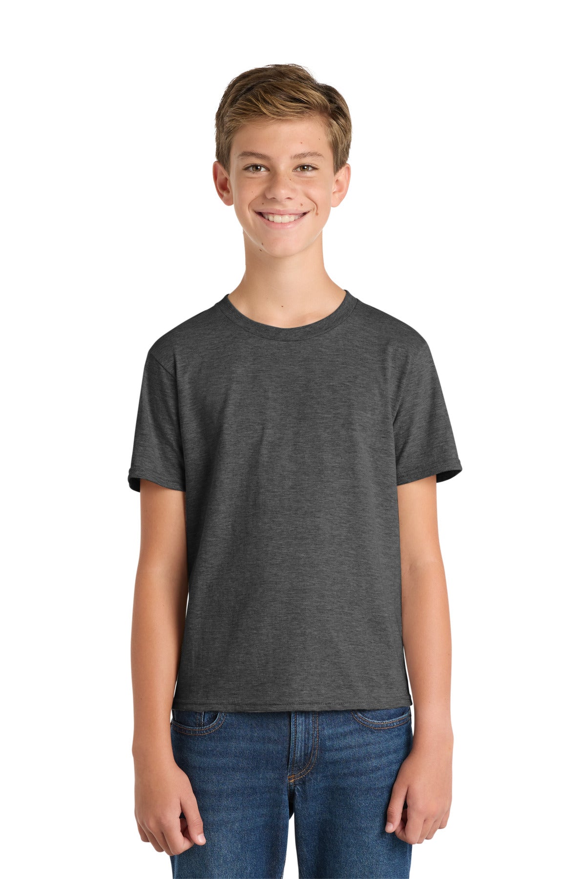 Dark Hthr Grey Port & Co Youth Fan Favorite Tee. PC450Y