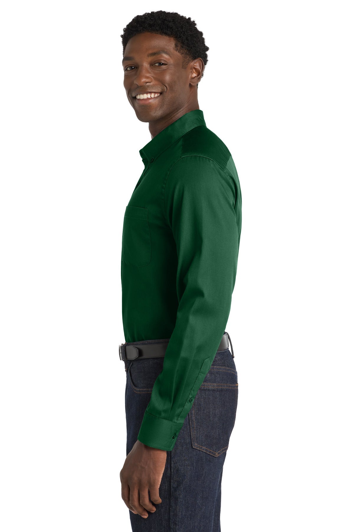DarkGreen Port Authority Long Sleeve SuperPro React Twill Shirt. W808