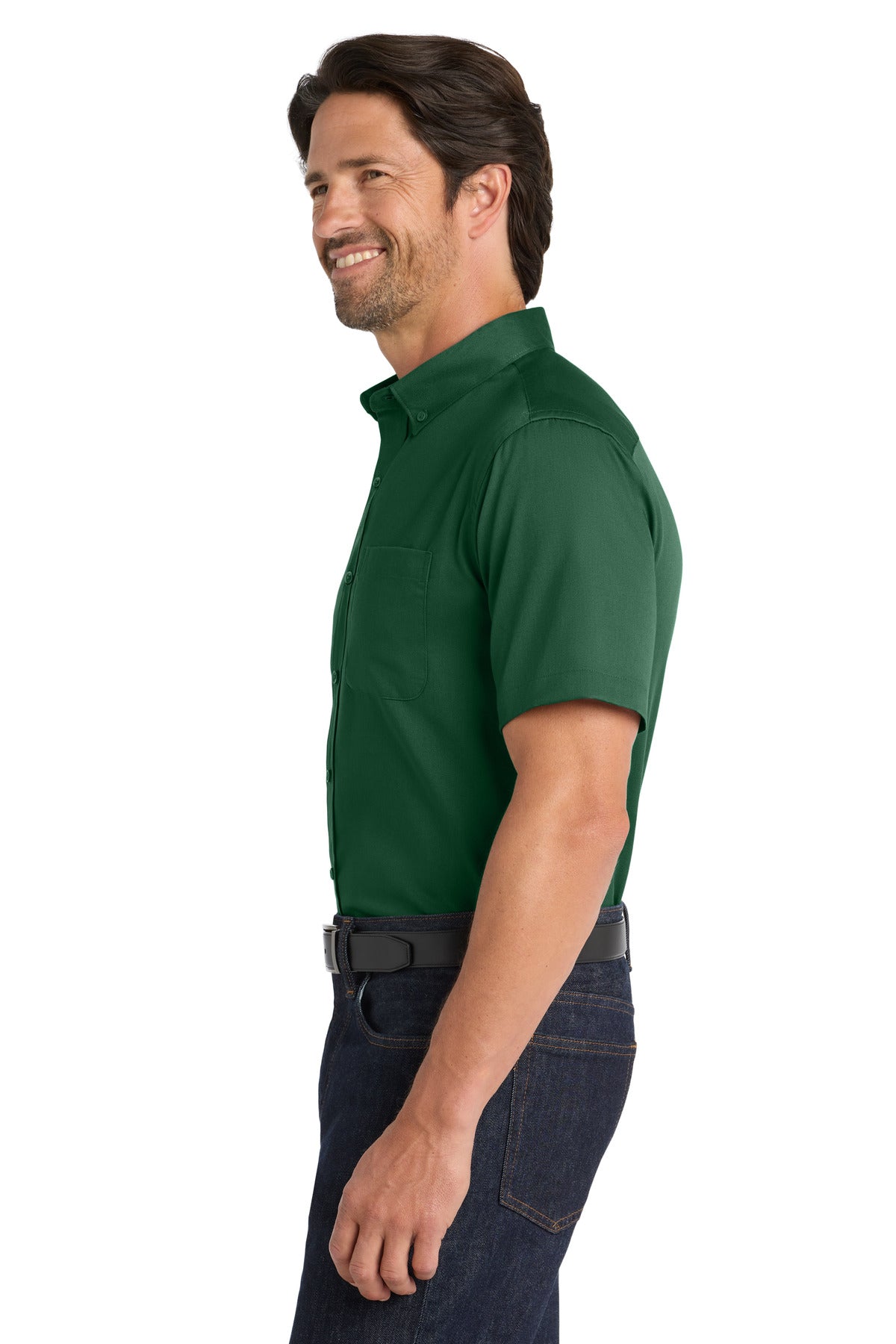DarkGreen Port Authority Short Sleeve SuperPro React Twill Shirt. W809