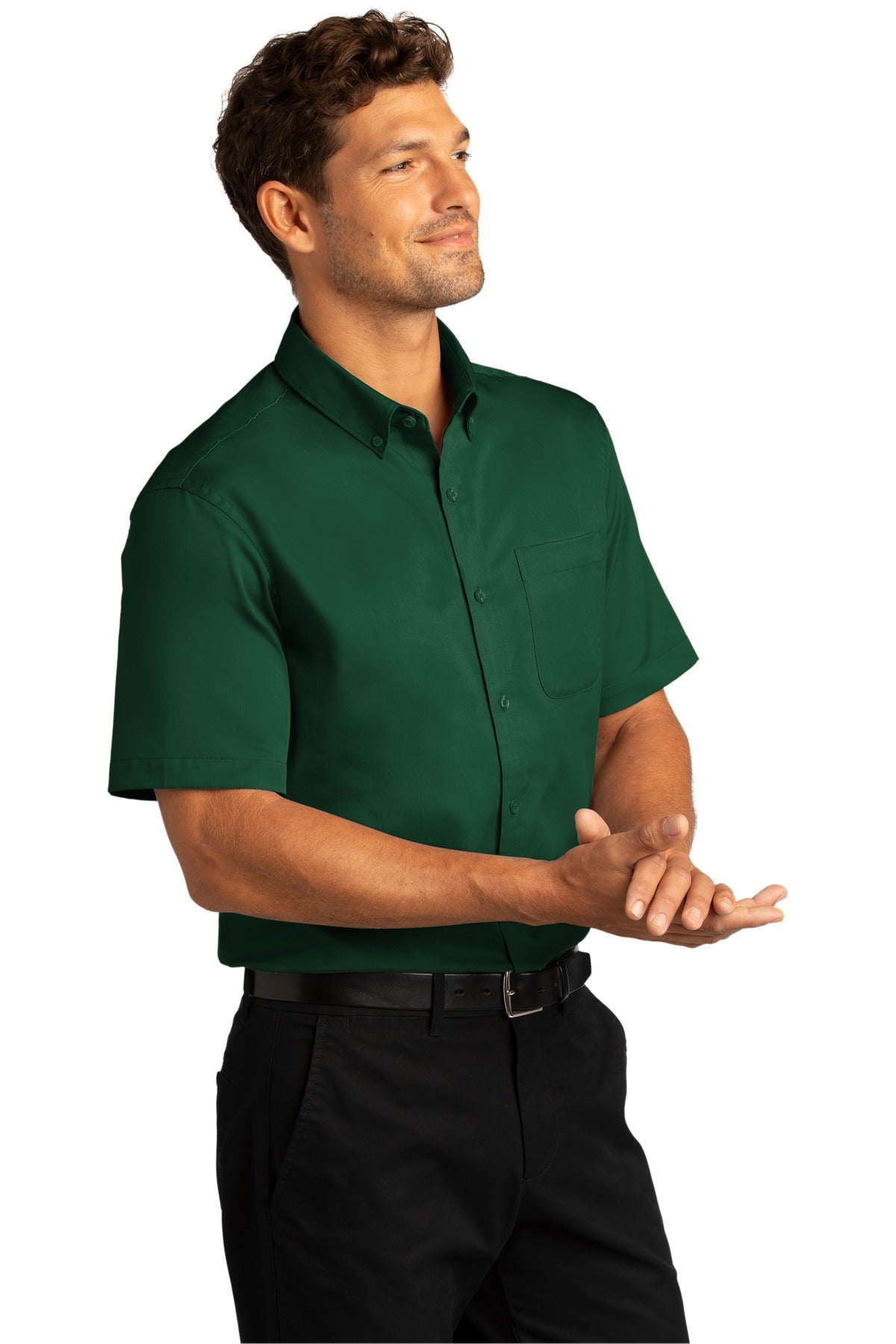DarkGreen Port Authority Short Sleeve SuperPro React Twill Shirt. W809