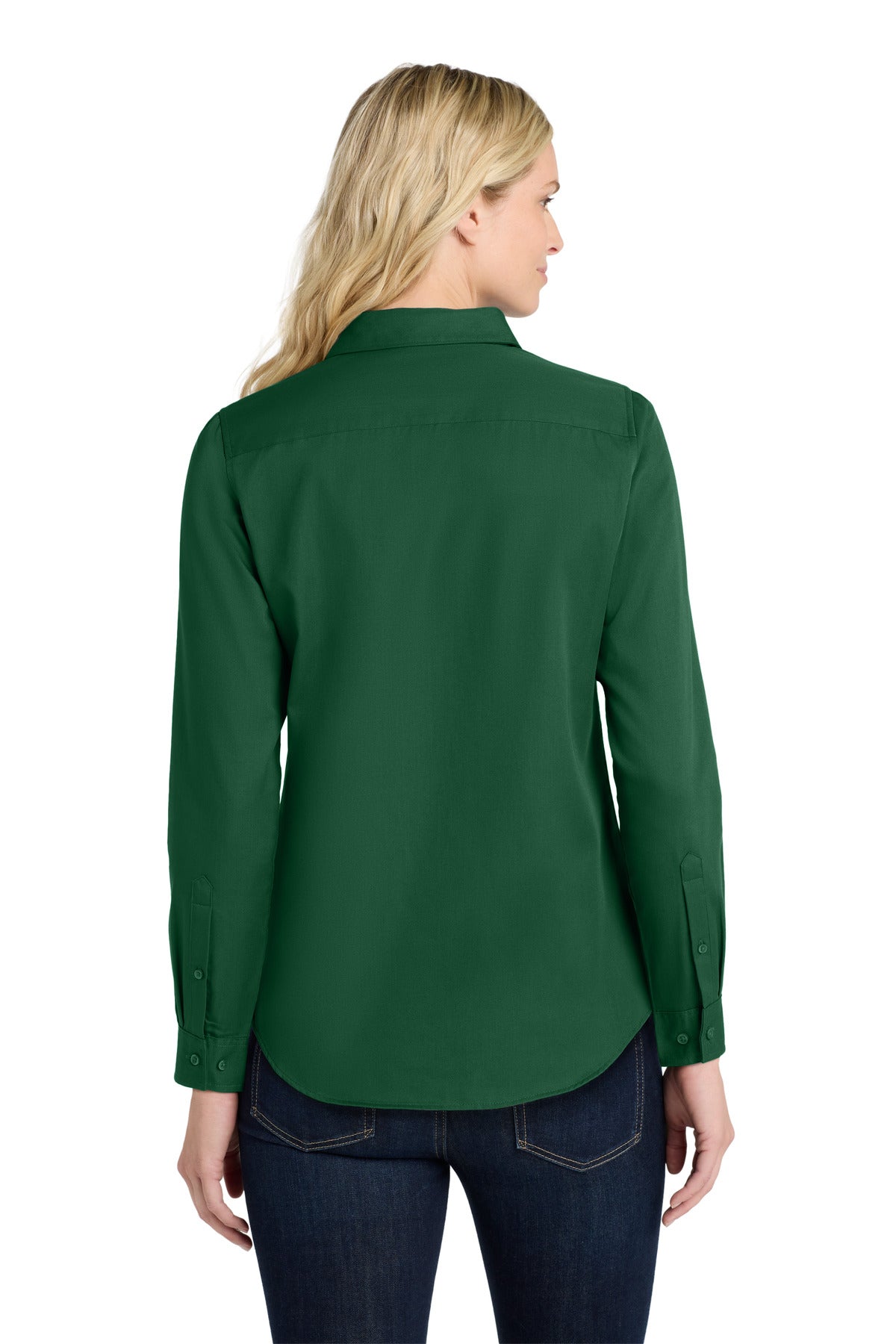 DarkGreen Port Authority Women's Long Sleeve SuperPro React Twill Shirt. LW808