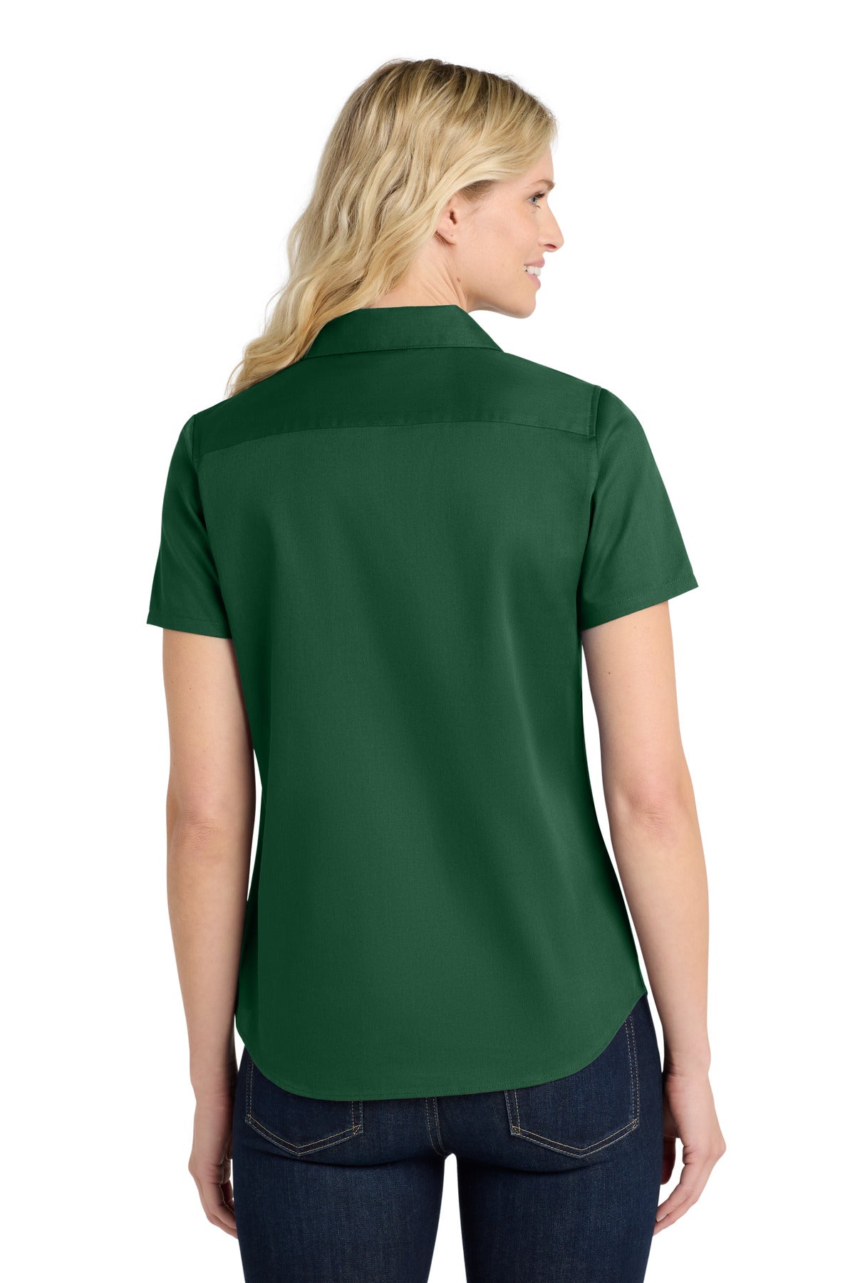 DarkGreen Port Authority Women's Short Sleeve SuperPro React Twill Shirt. LW809