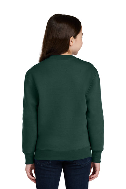 DarkGreen Port & Co Youth Core Fleece Crewneck Pocket Sweatshirt PC78YPKT